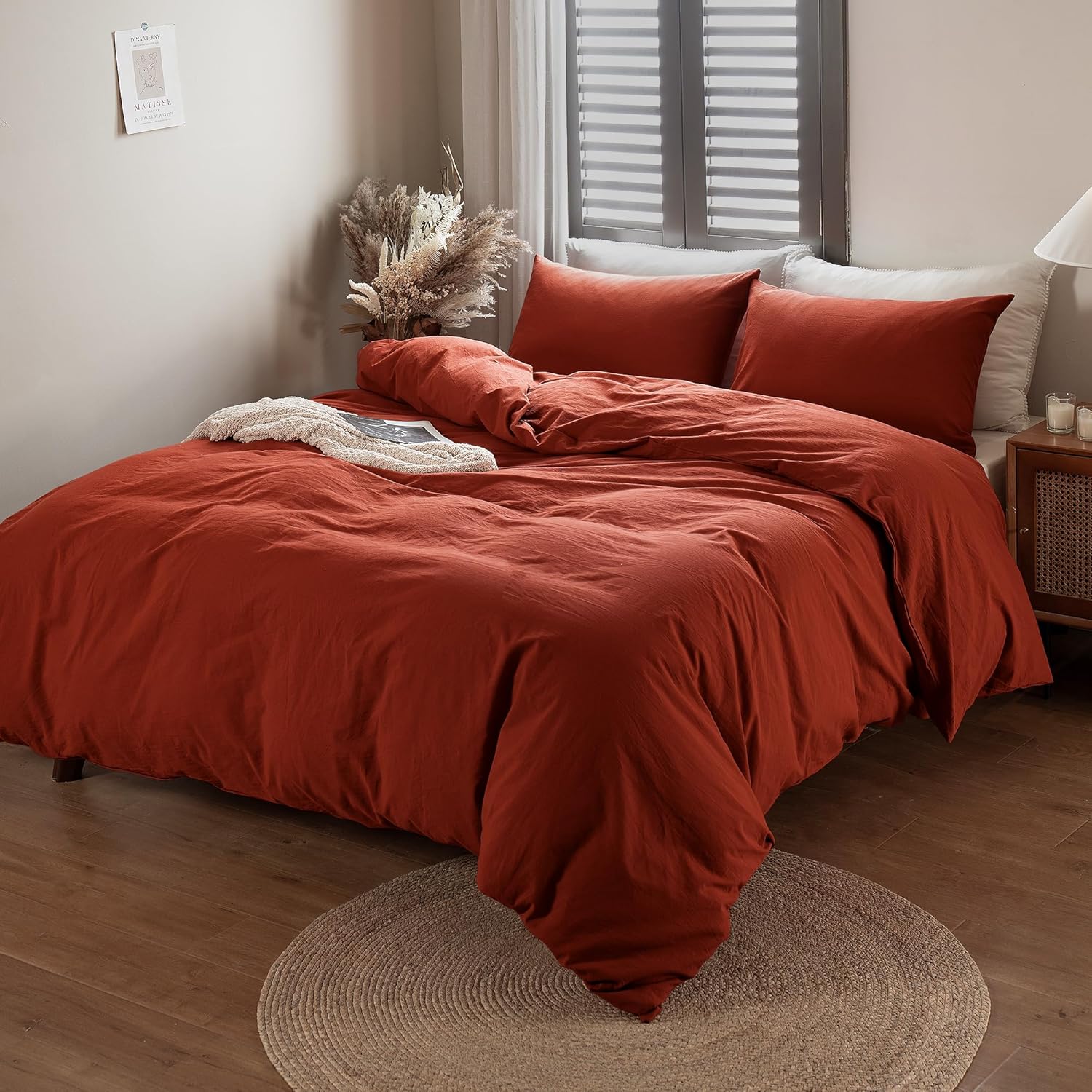 ATsense Juego de edredón naranja quemado, tamaño individual, 3 piezas, tamaño individual XL, juego de edredón de ropa de cama óxido para mujeres y