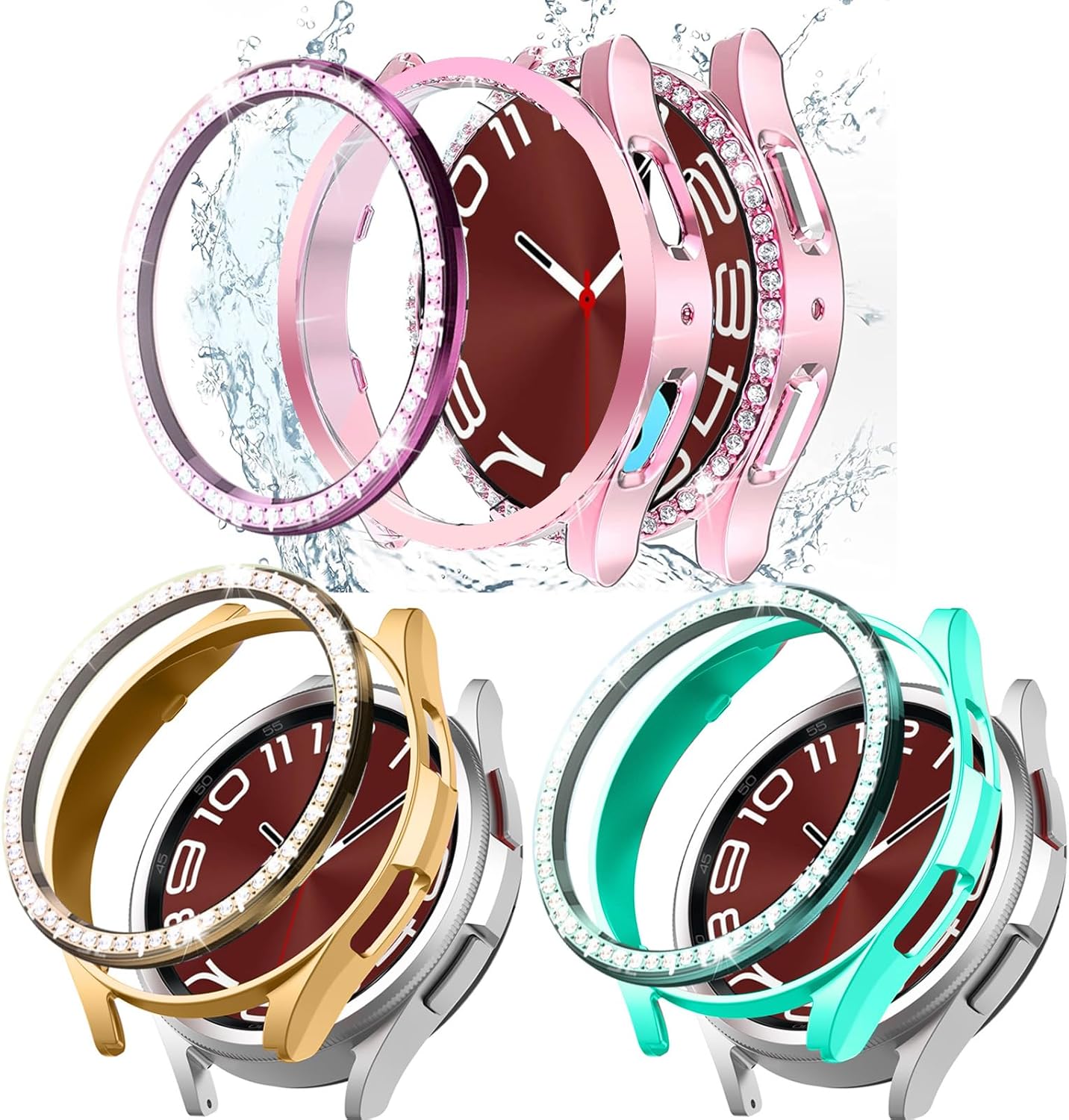 Paquete de 3 fundas para Samsung Galaxy Watch 6 Classic de 1.732 pulgadas, funda protectora con marco brillante compatible con Galaxy Watch 6 (3