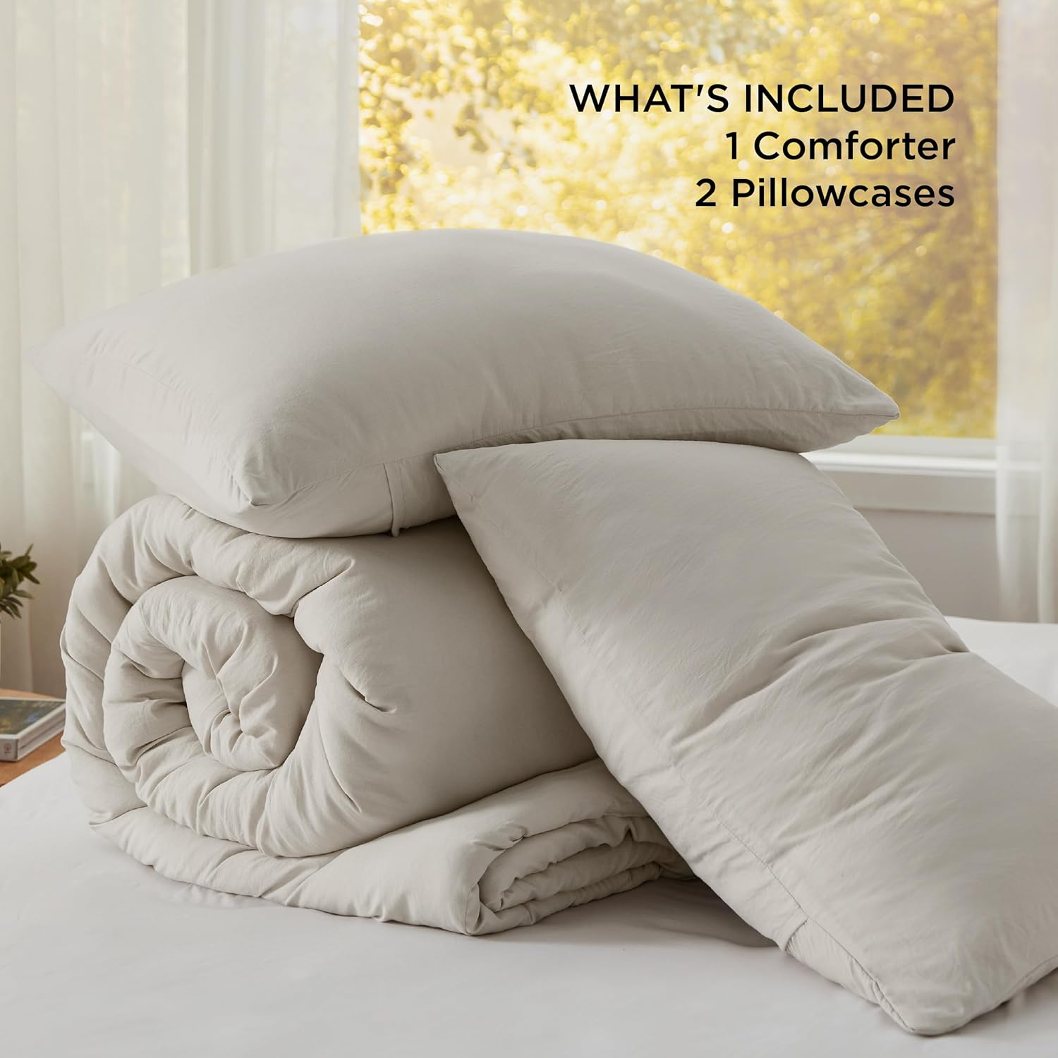 Bedsure Juego de edredón de tamaño King, edredón de cama prelavado suave gris para todas las estaciones, juegos de ropa de cama cálida de 3 piezas,