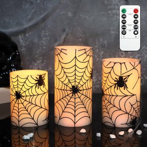 Velas sin llama para decoración de Halloween, velas LED parpadeantes que funcionan con pilas con control remoto y temporizador, juego de 3, velas de Velas sin llama para decoración de Halloween, velas LED parpadeantes que funcionan con pilas con control remoto y temporizador, juego de 3, velas de