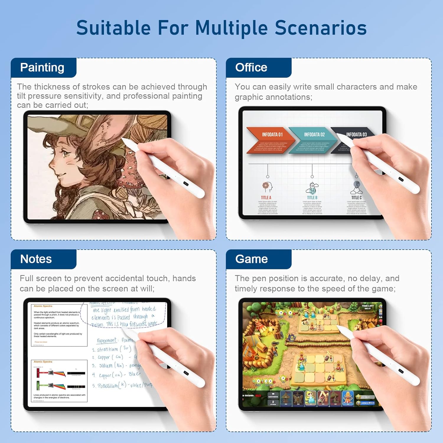 Lápiz óptico para iPad de 10 generación, carga completa de 15 minutos para iPad Pencil compatible con Apple iPad 6-10 2018-2023, Pro de 1112.9