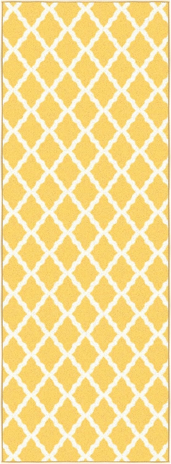 Ottomanson Glamour Collection – Tapete largo con diseño de enrejado marroquí y respaldo de caucho antideslizante para interiores, color amarillo,