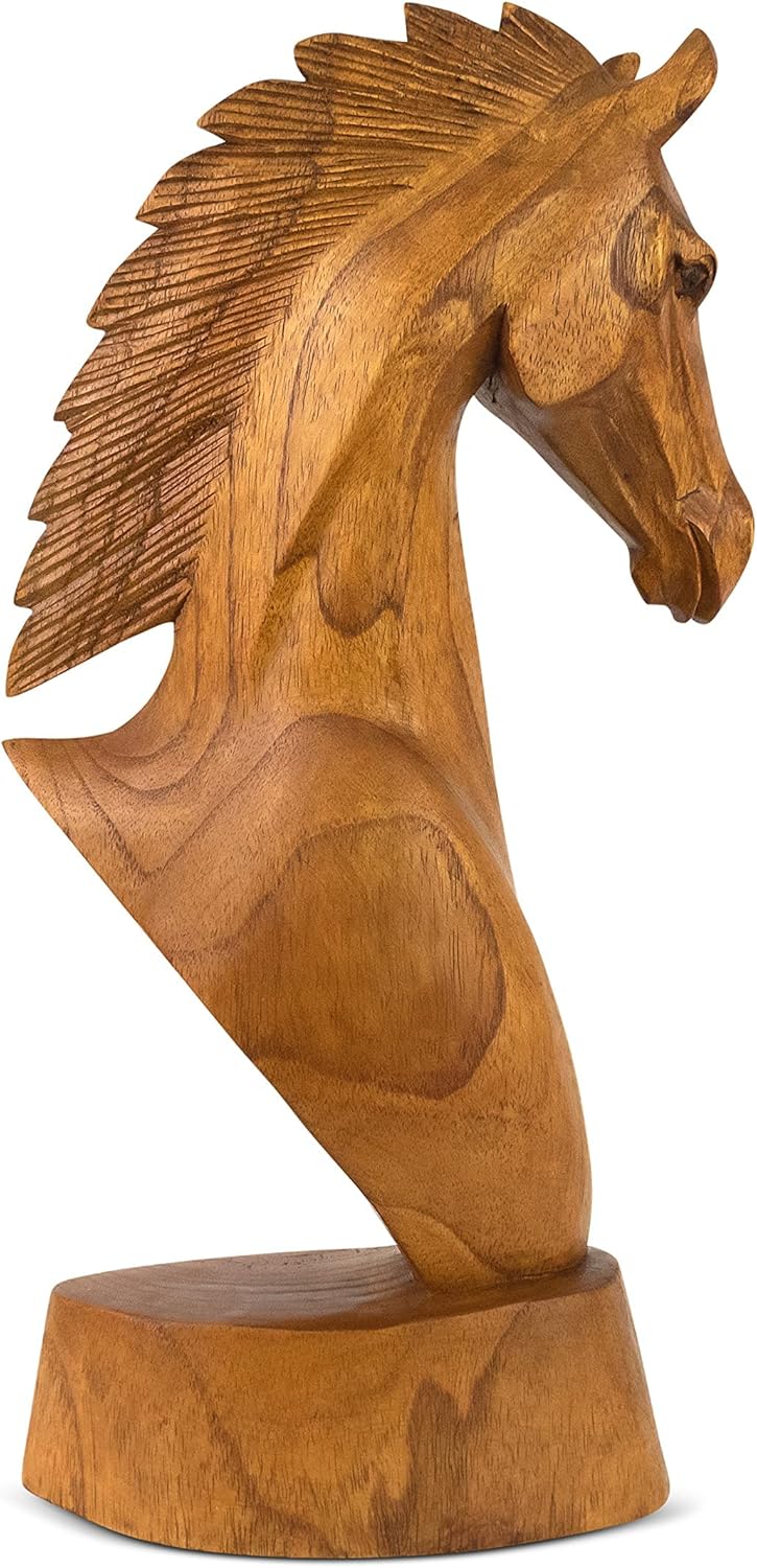 G6 Collection Estatua de madera tallada a mano con cabeza de caballo, estatua hecha a mano, hecha a mano, decoración del hogar, figura decorativa