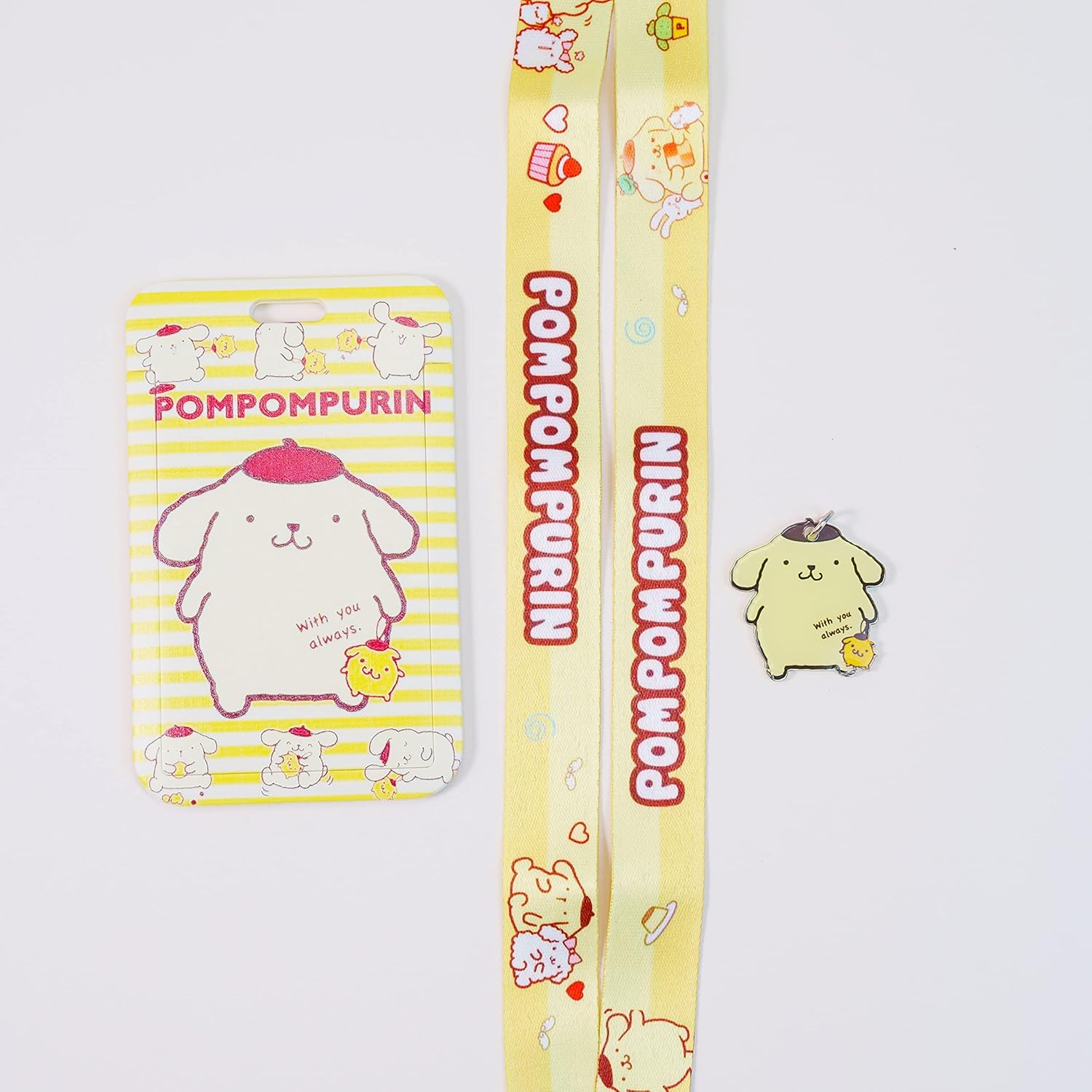 Bonito llavero con cordón y tarjetero de identificación, tarjetero de identificación de perro kawaii para mujeres y niñas (amarillo)