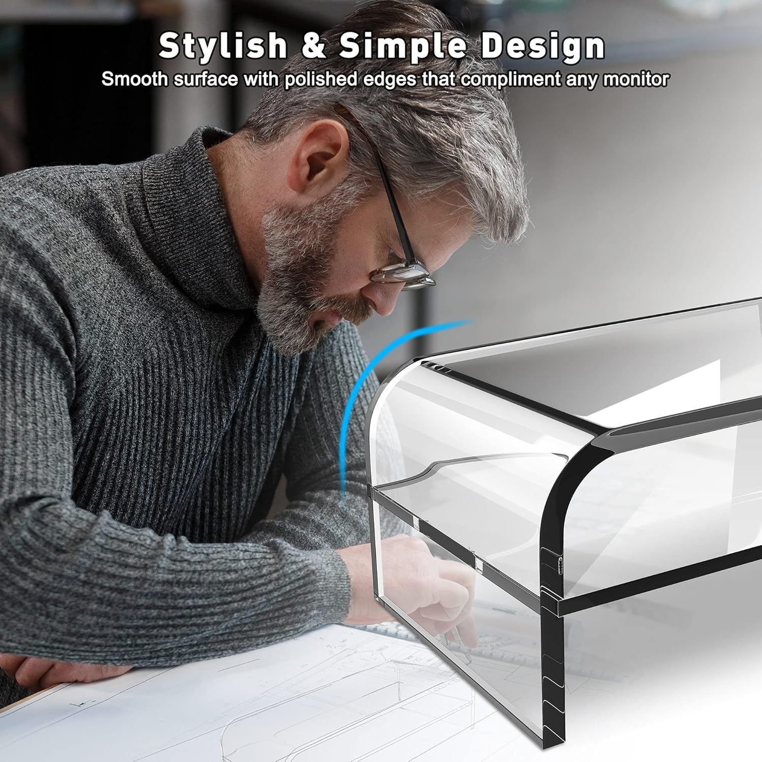 AboveTEK Soporte de monitor acrílico de 2 niveles, elevador de computadora para oficina en casa, elevador de monitor transparente para