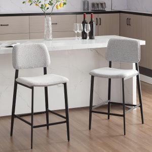 DM Furniture Juego de 2 taburetes de bar de 24 pulgadas, modernos taburetes de bar de sherpa con patas traseras de metal, sillas de bar tapizadas DM Furniture Juego de 2 taburetes de bar de 24 pulgadas, modernos taburetes de bar de sherpa con patas traseras de metal, sillas de bar tapizadas