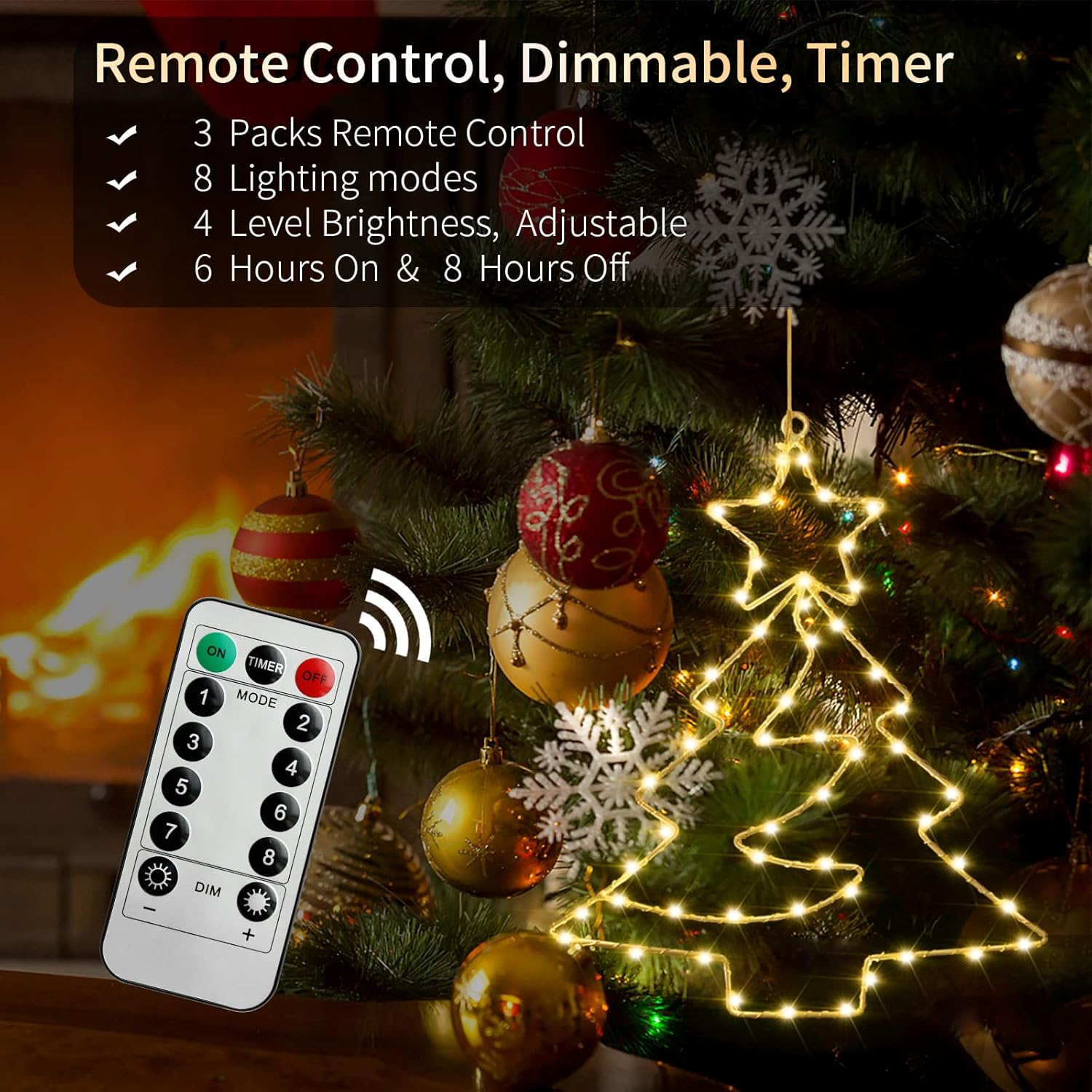 Raymall – 3 luces de ventana de Navidad, 55 LED alimentadas por pilas, luces de silueta de ventana de Navidad con temporizador, 8 modos de