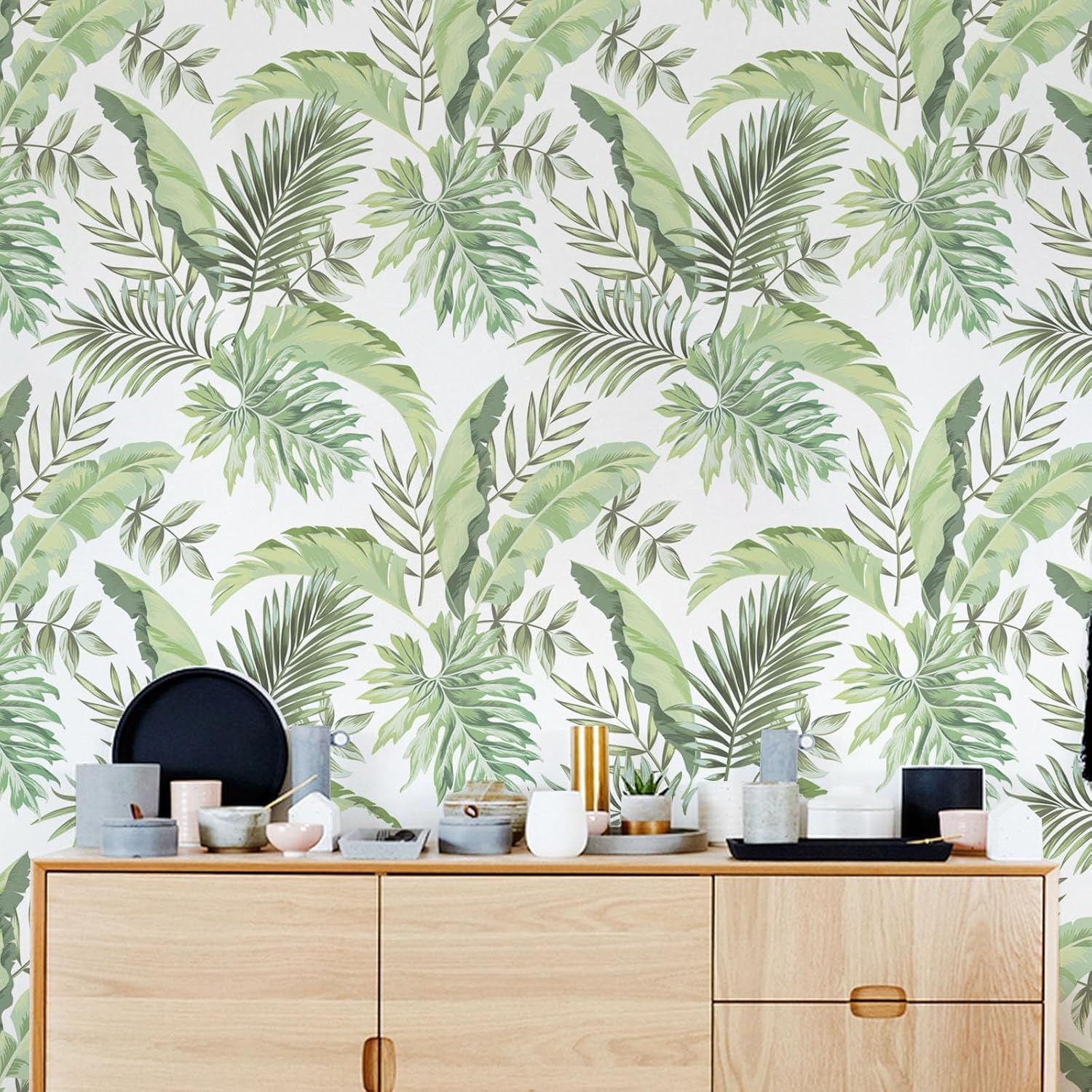 BaoHArtHome Papel tapiz de palmeras tropicales, papel de contacto extraíble, floral, hojas verdes, bohemio, fácil de despegar, autoadhesivo,