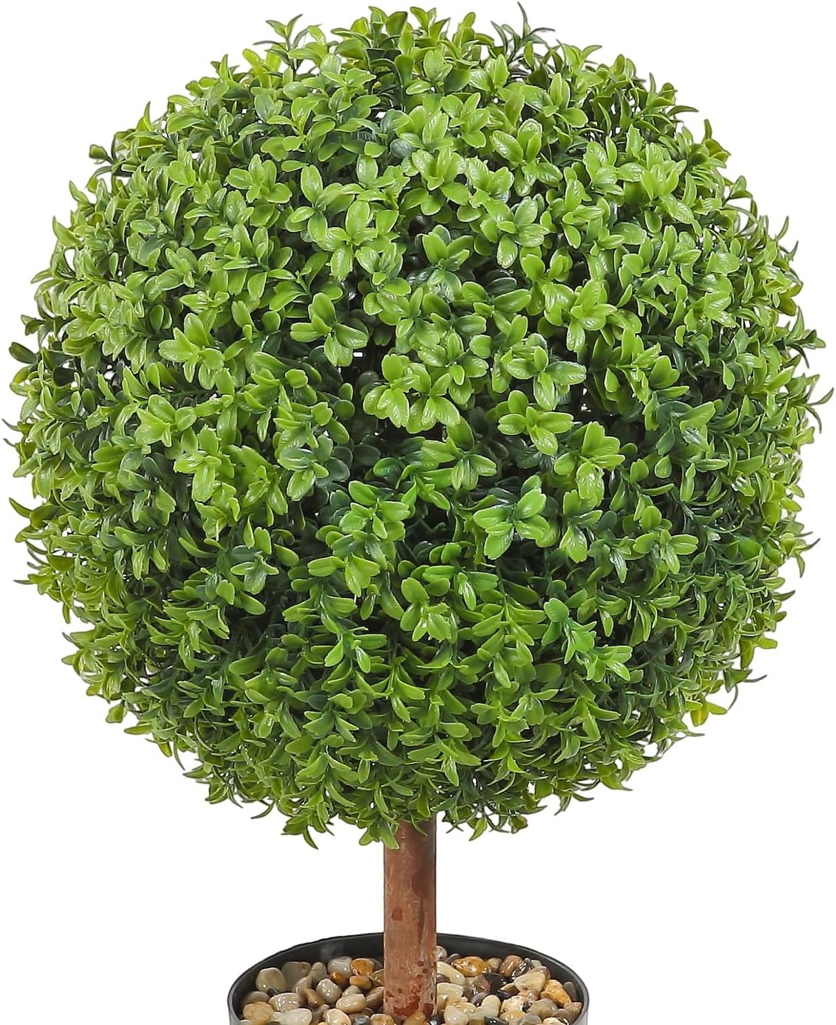 VEVOR Topiarios artificiales de boj, 24 pulgadas de alto (2 piezas), planta de topiarios falsos en forma de bola con macetas, planta de plumas