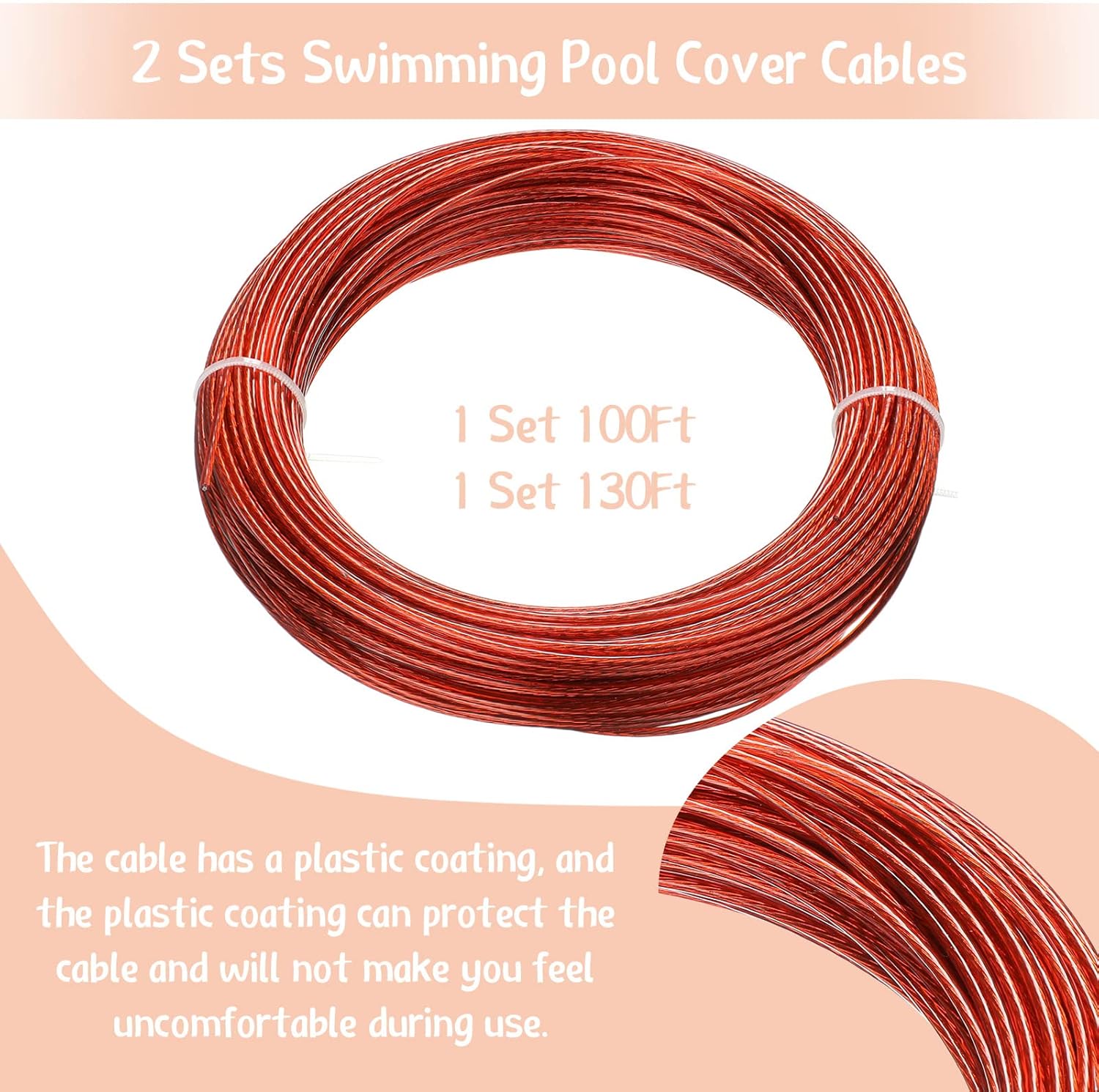 Juego de 2 cubiertas de piscina para cabrestante y cable para cubierta de piscina, cable de 4 piezas, cabrestante para cubiertas de piscina sobre el
