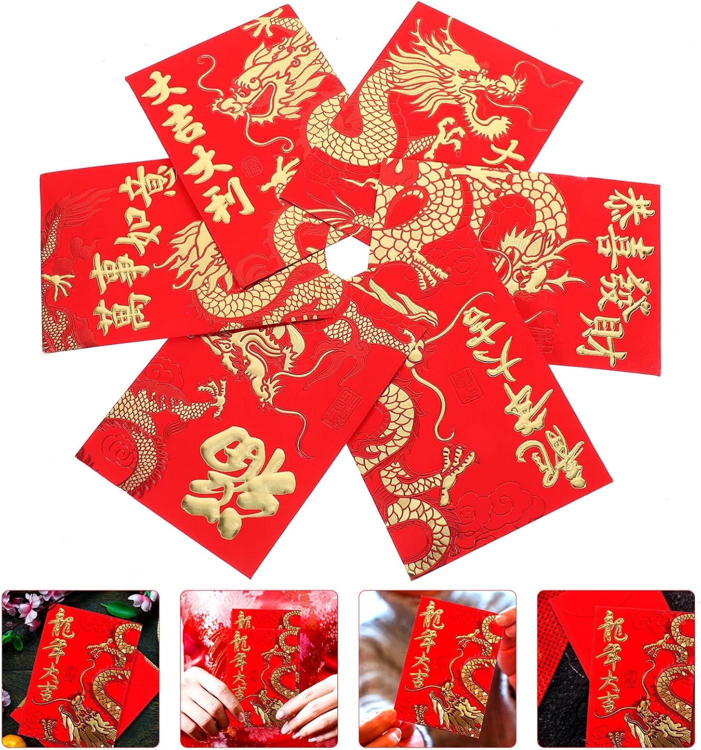 Cabilock 60 sobres rojos 2024 Dragón chino Año Nuevo Dinero Bolsillos Lucky Hong Bao regalo sobres de dinero en efectivo paquetes para Año Nuevo