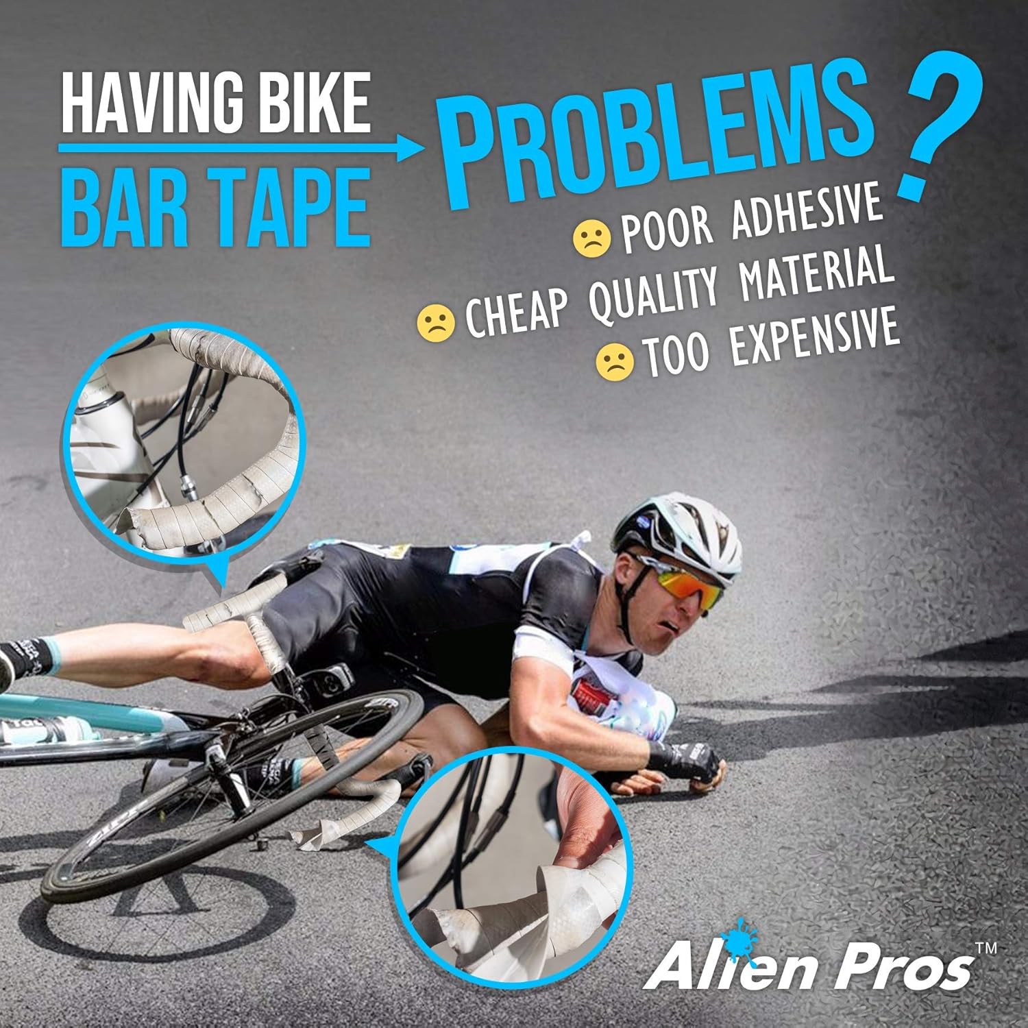 ALIEN PROS Cinta de manillar de bicicleta de poliuretano (juego de 2) negro, rojo, blanco, rosa, azul, mejora el agarre de tu bicicleta con esta