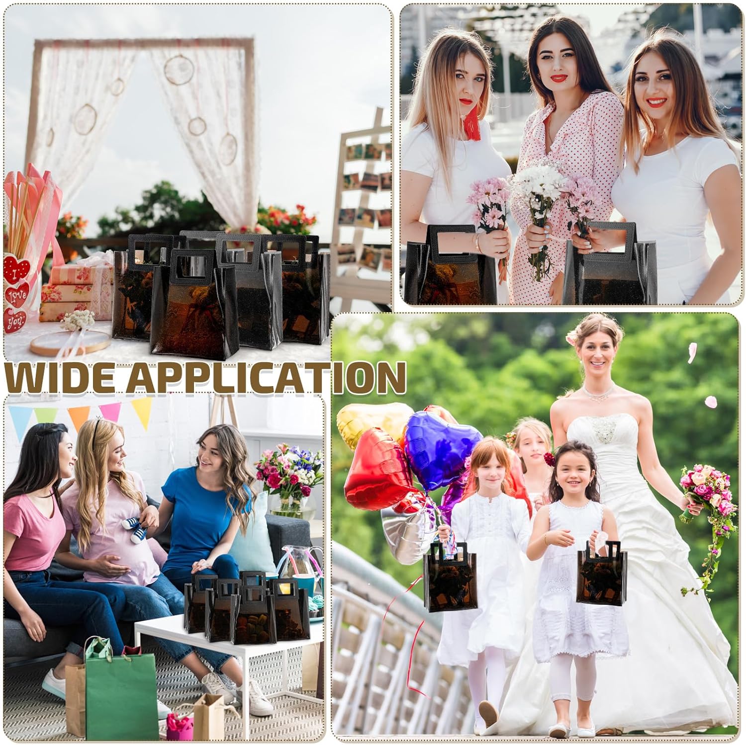20 bolsas de regalo transparentes con asas para boda, bolsa de mano transparente con purpurina de 7 x 4 x 8 pulgadas, bolsa de regalo de PVC