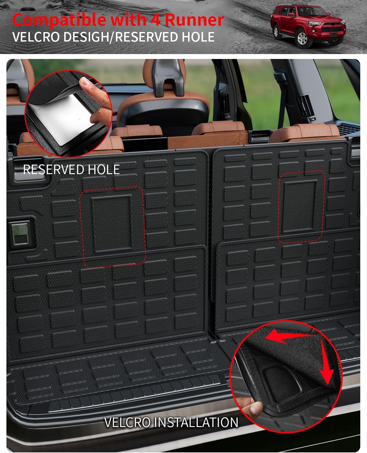 Tapete de carga compatible con Toyota 4 Runner 2010-2024 de 7 asientos, alfombrilla de maletero de carga para todo tipo de clima, accesorios para