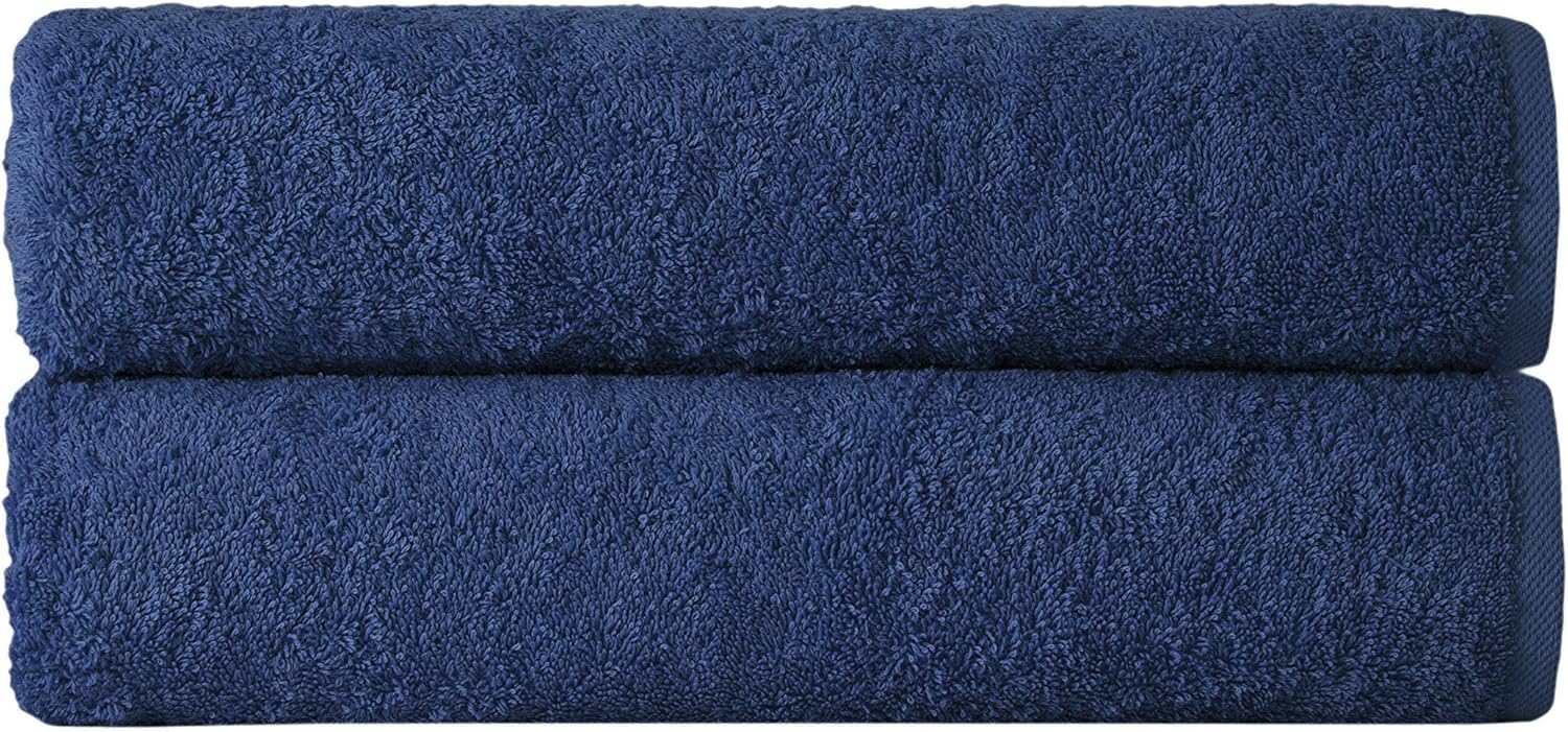Classic Turkish Towels Juego de 2 toallas de baño de lujo, 100% algodón turco, de secado rápido, suaves y súper absorbentes, color azul marino