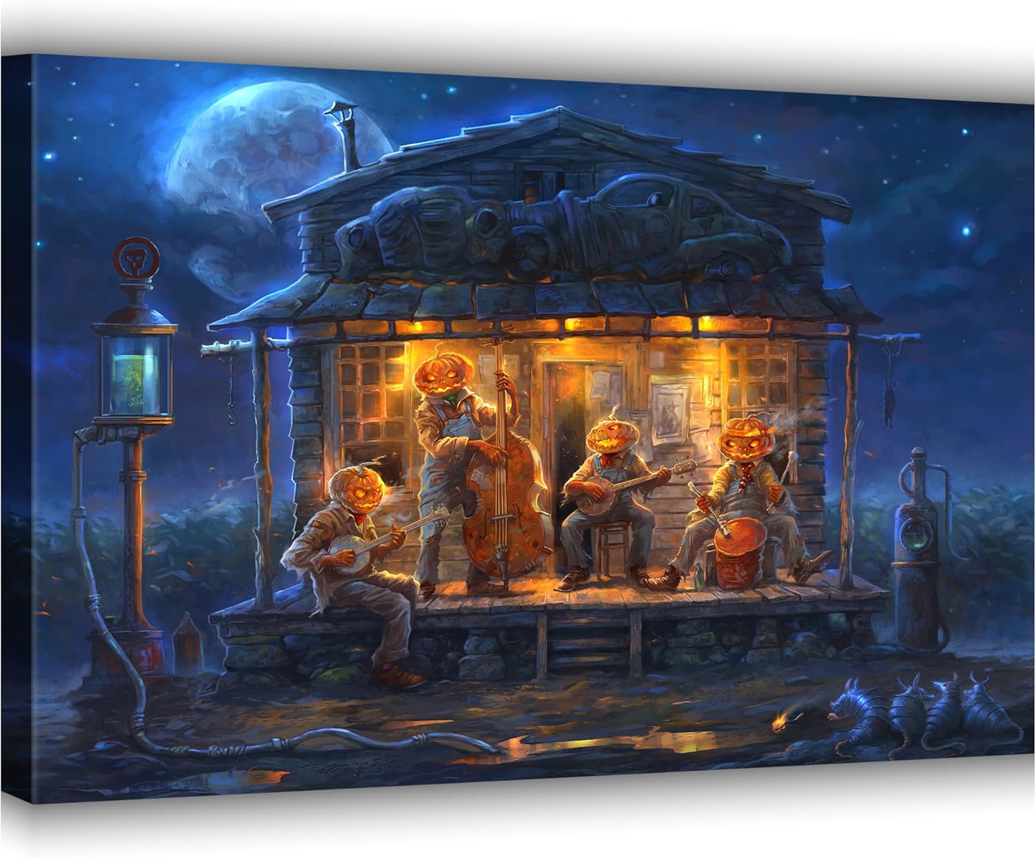 ZKBX – Decoraciones de Halloween, arte de pared de calabaza, pintura de fiesta musical, imagen de pared de noche azul, impresión en lienzo HD,