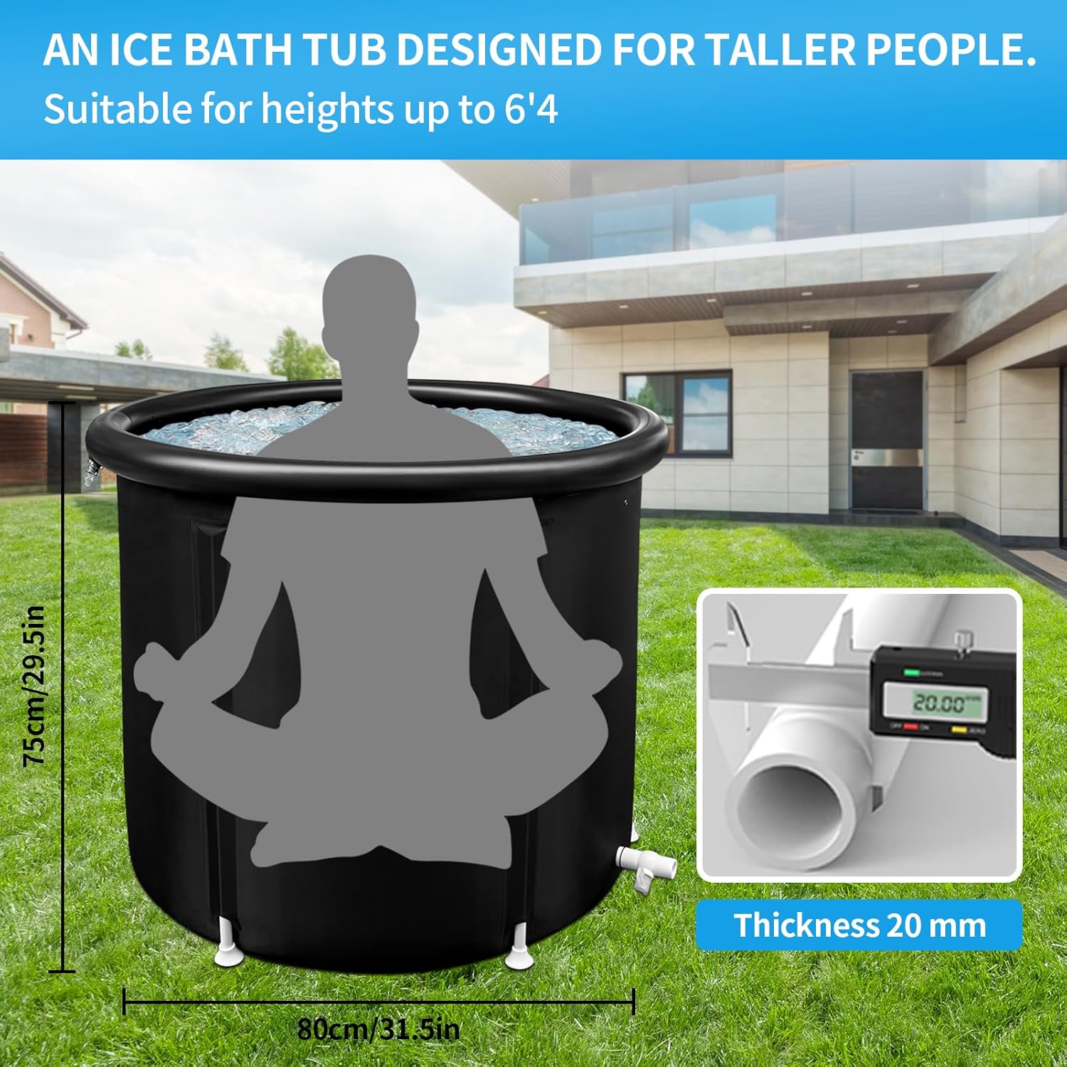 Bañera de hielo grande para atletas, bañera portátil independiente para adultos, bañera de terapia de agua fría para recuperación, bañera de