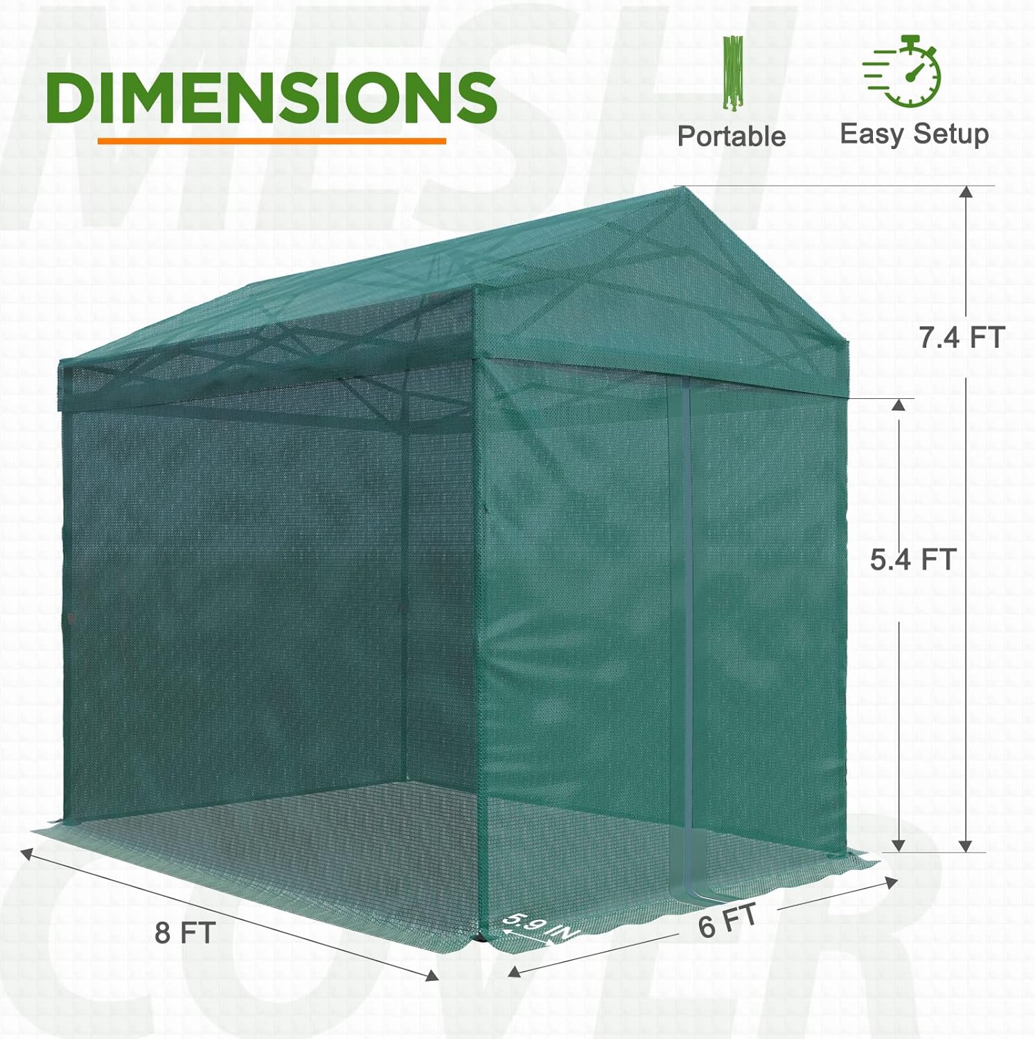 EAGLE PEAK Cubierta de tela para invernadero de 8 x 6 pulgadas, plegable, portátil, para jardinería, con cubierta de malla, puerta de entrada