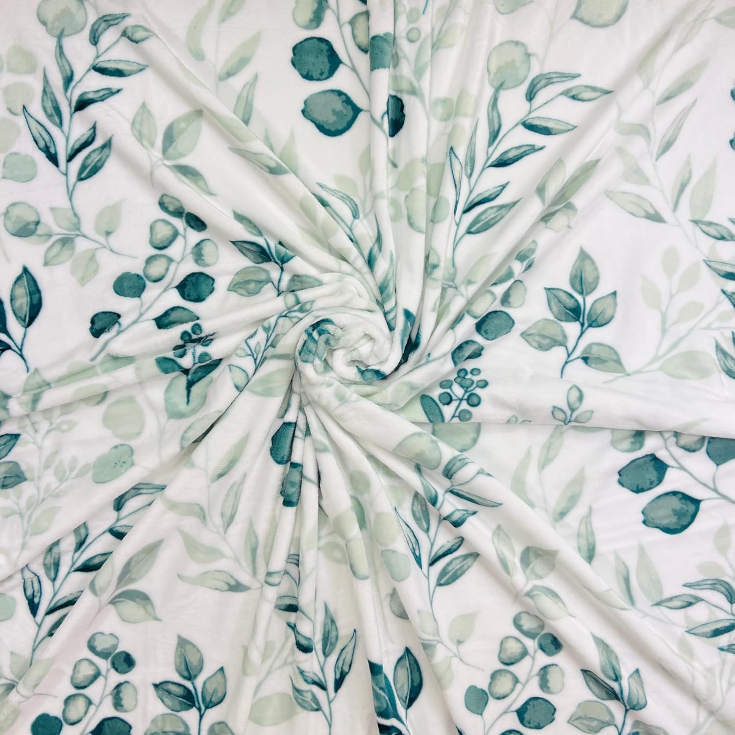 Mantas de forro polar verde con hojas botánicas de acuarela felpa suave con diseño floral de hojas y bayas para sofá, silla, cama, verde, gris,