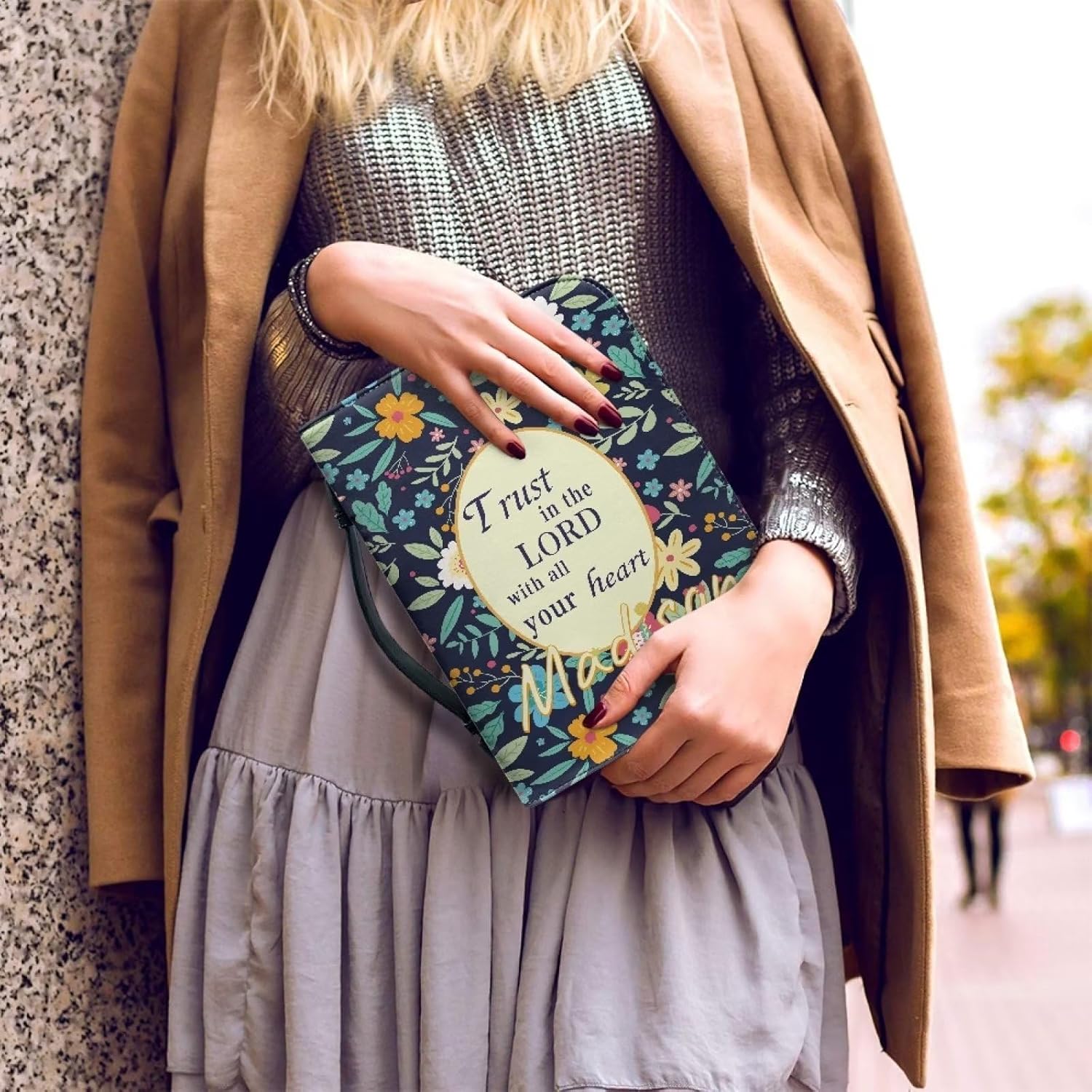 Tuoxiukan Funda de Biblia personalizada con imagen de piel sintética para mujeres y hombres, bolsa de mano para la Biblia, accesorios escolares para