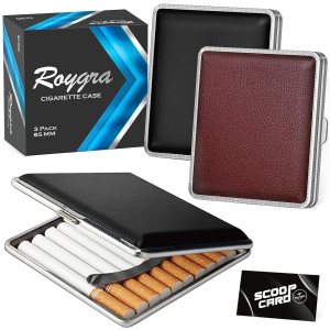 roygra Juego de 3 cajas de cigarrillos Piel sintética con capacidad de 20 para tamaño regular y King, no se adapta a los años 100 (2 negras + roygra Juego de 3 cajas de cigarrillos Piel sintética con capacidad de 20 para tamaño regular y King, no se adapta a los años 100 (2 negras +