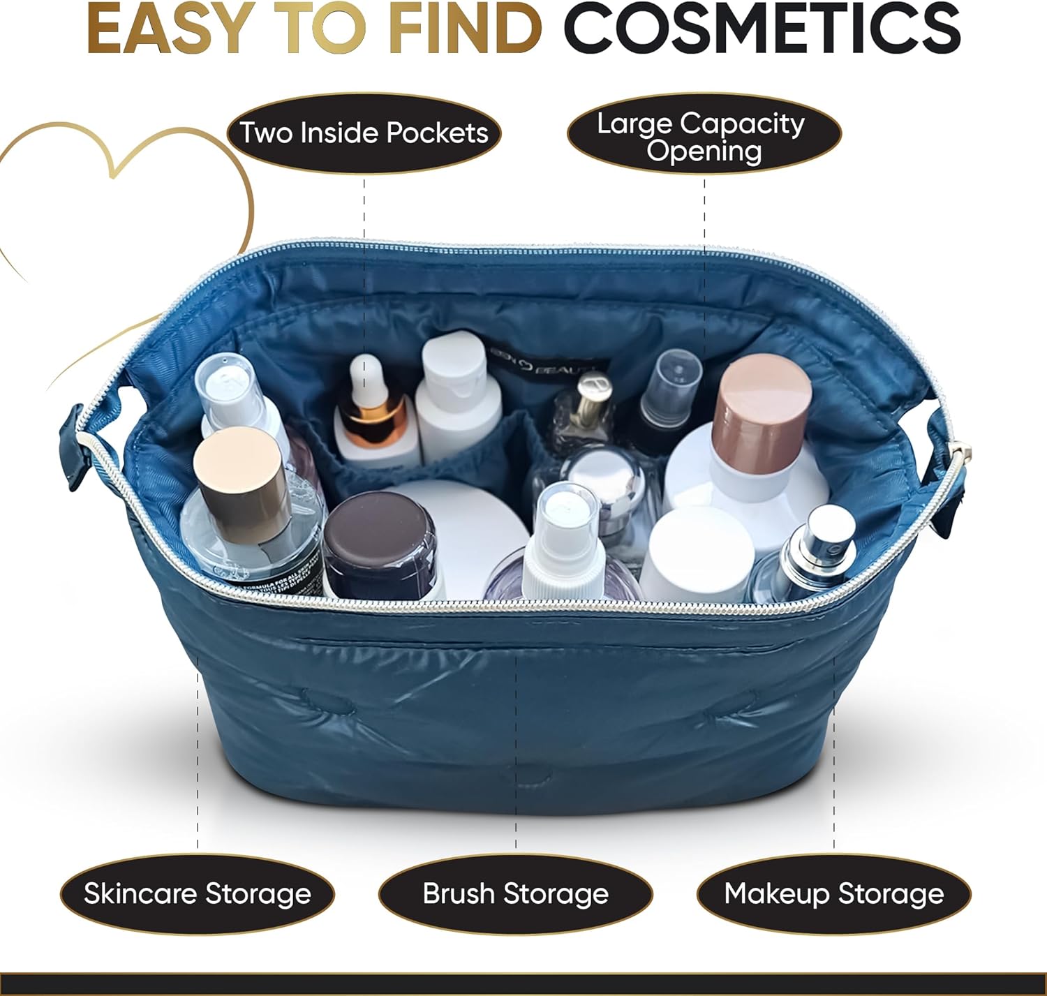 Bolsa de maquillaje, artículos esenciales de viaje, neceser para mujer, bolsa de cosméticos, bolsa de viaje de nailon repelente al agua, estilo