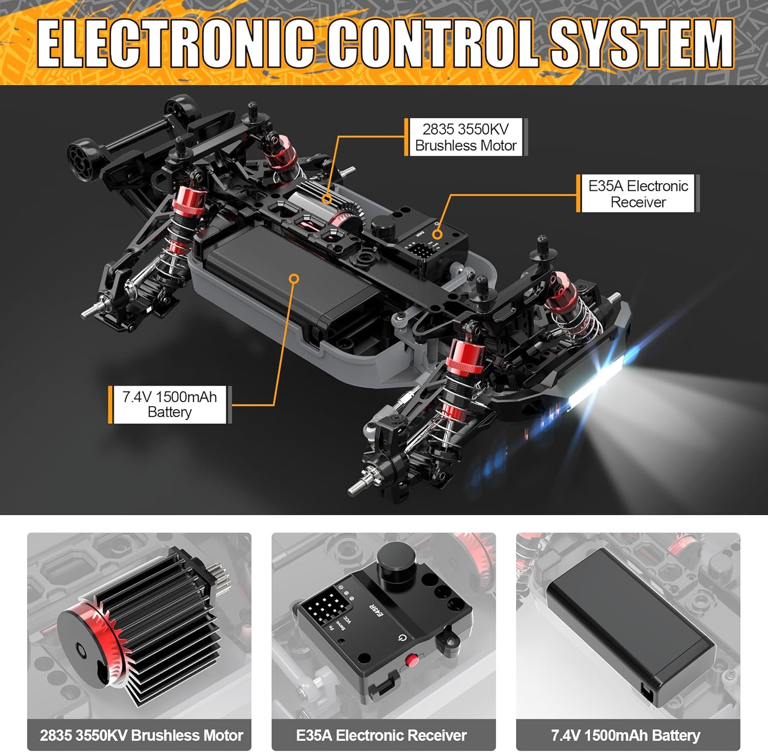 Hosim 116 RC Car 36+KMH, 116 Rc Monster Trucks para adultos 52+KMH de alta velocidad 4X4 todos los terrenos impermeable todoterreno grado afición