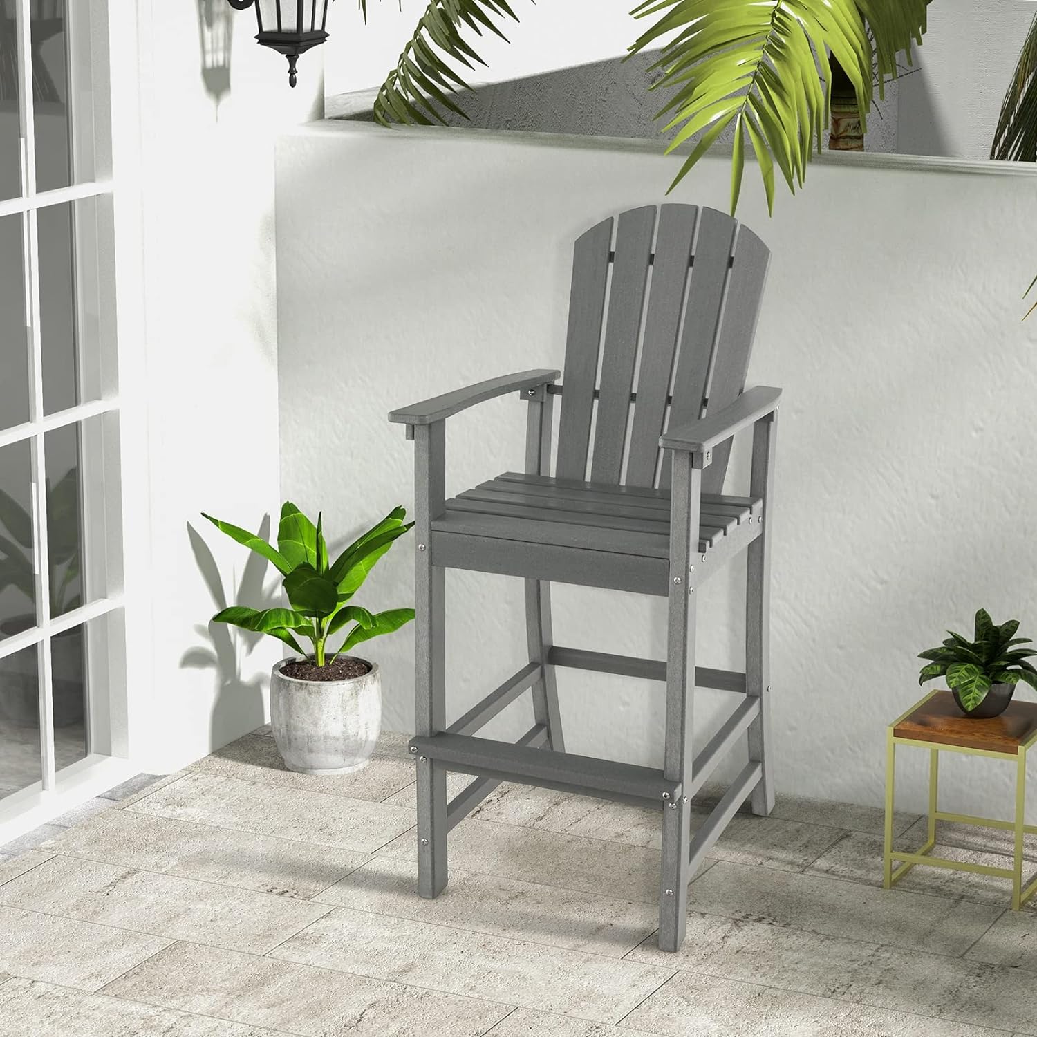 Giantex Taburete de bar HDPE para exteriores, silla Adirondack alta con reposabrazos y reposapiés, taburete de bar de 30 pulgadas de altura de