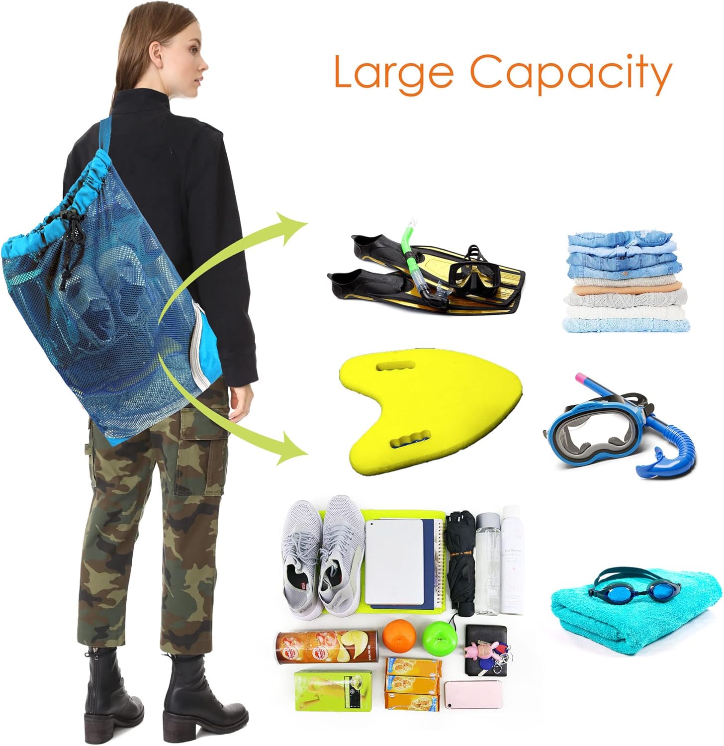 BeeGreen Bolsas de gimnasio para hombres y mujeres, mochila de malla con cordón para natación, deportes y natación, bolsa deportiva con cordón,