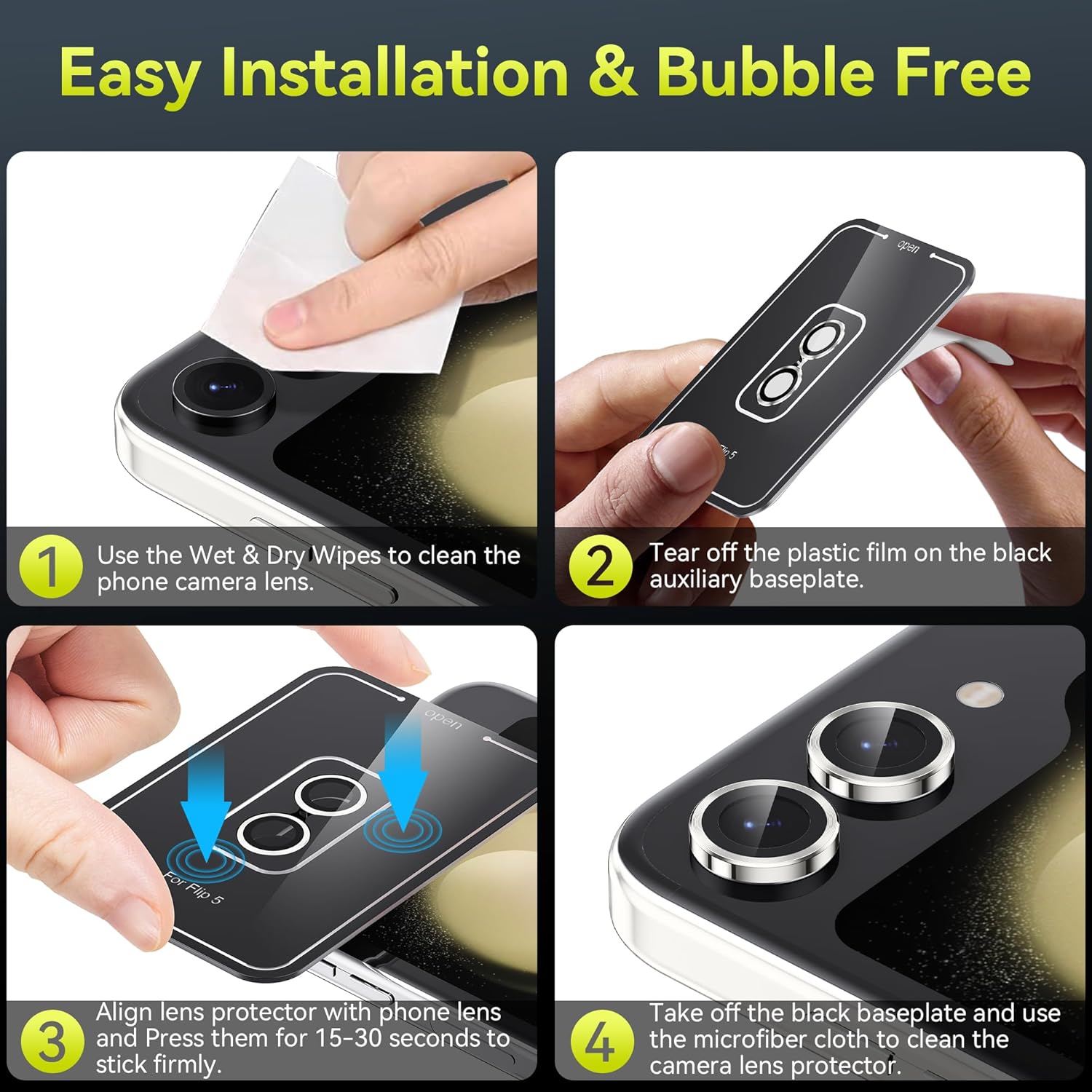 WSKEN Funda protectora para lente de cámara Z Flip 5, antiarañazos Ultra HD, protector de pantalla de cámara de vidrio templado a prueba de golpes