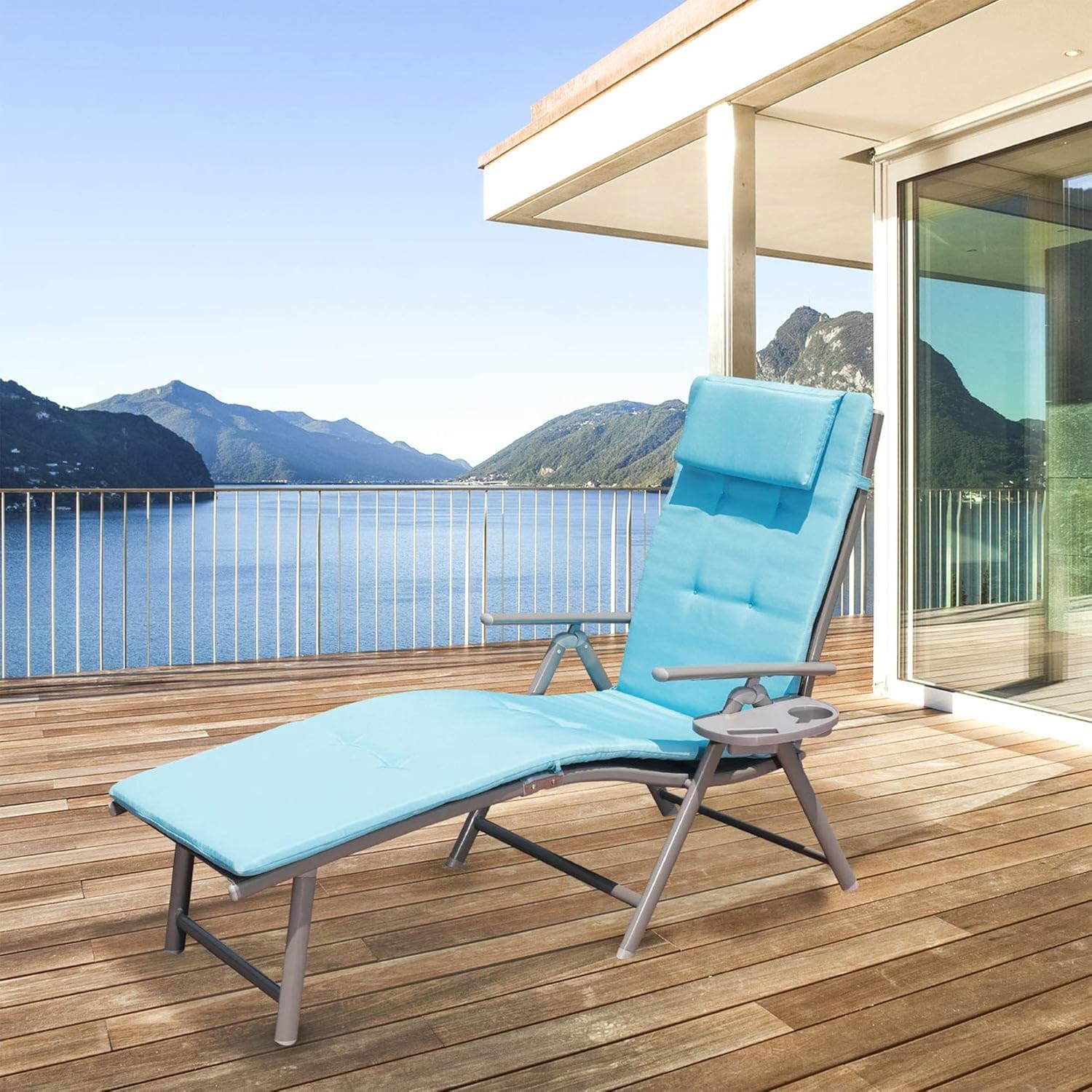 Goldsun – Silla plegable de aluminio con ajuste de reclinado, para exteriores, ideal para patio, playa, porche, piscina, individual, Gris con Azul