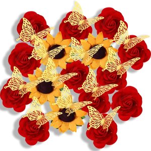 30 calcomanías florales de rosas con parte trasera plana adhesivas, rosas amarillas, cabezas de girasol 3D, calcomanías de mariposa 3D para 30 calcomanías florales de rosas con parte trasera plana adhesivas, rosas amarillas, cabezas de girasol 3D, calcomanías de mariposa 3D para