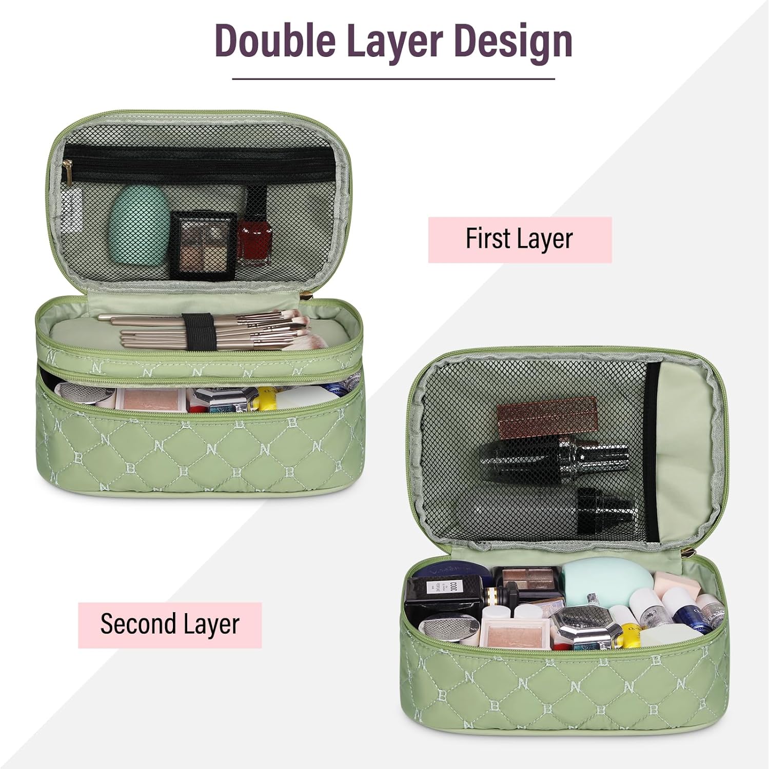 NUBILY Bolsa de maquillaje, 2 unidades, organizador de maquillaje impermeable, Verde, Moda, chic