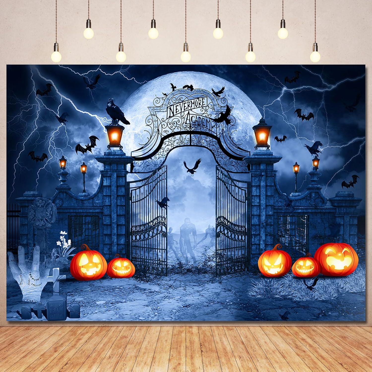 Telón de fondo de Halloween Adams para decoración familiar, telón de fondo de noche de luna de terror, telón de fondo de Halloween, cementerio de