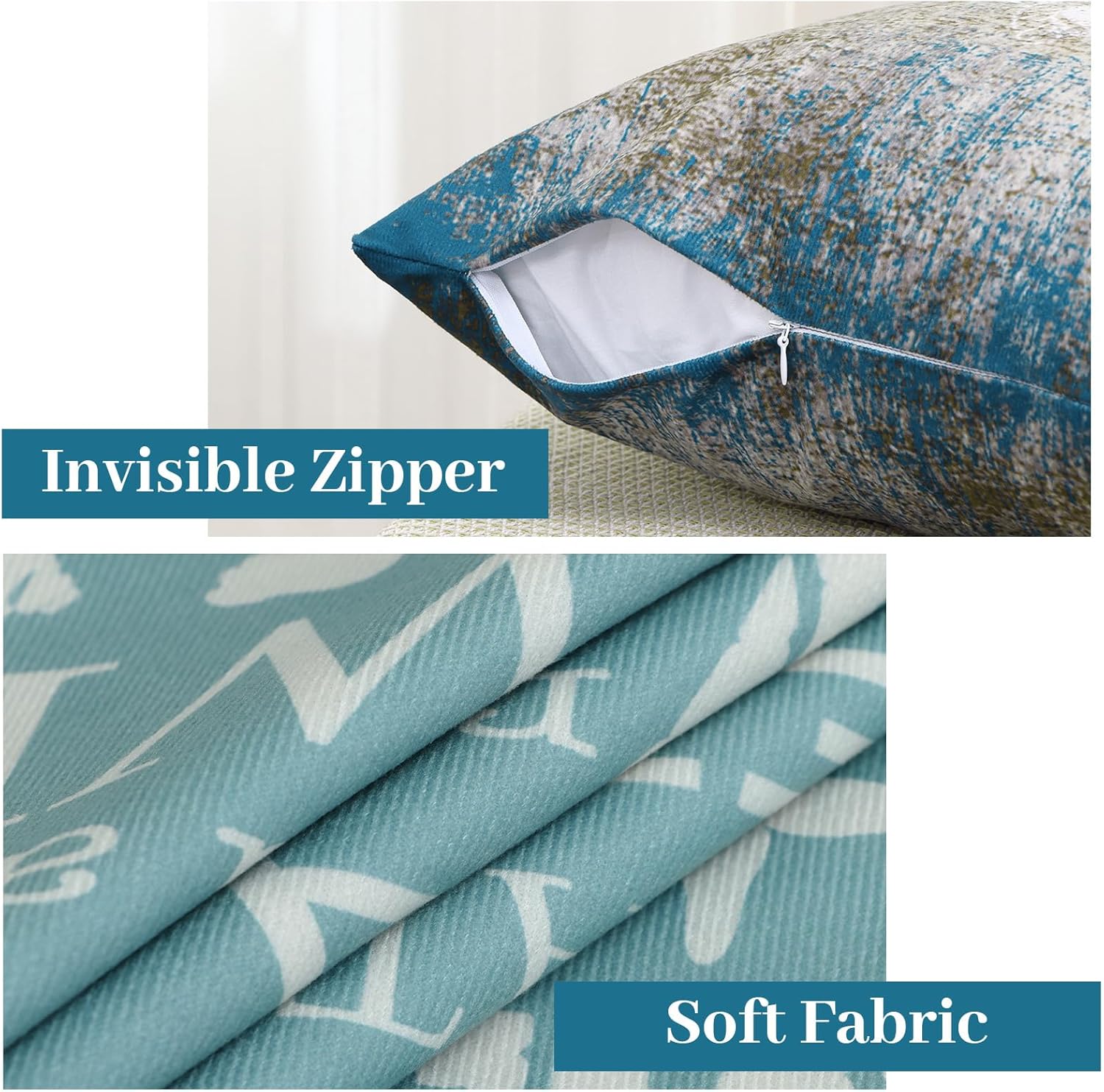 LALILO Juego de 4 fundas de almohada costeras de 18 x 18 pulgadas, fundas decorativas de color verde azulado, fundas de almohada decorativas color