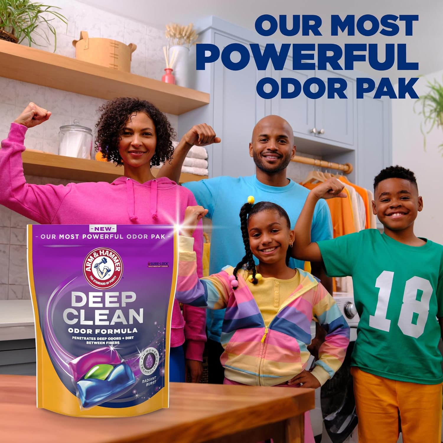 ARM & HAMMER Deep Clean Odor Formula Detergente Power Paks, 44 unidades