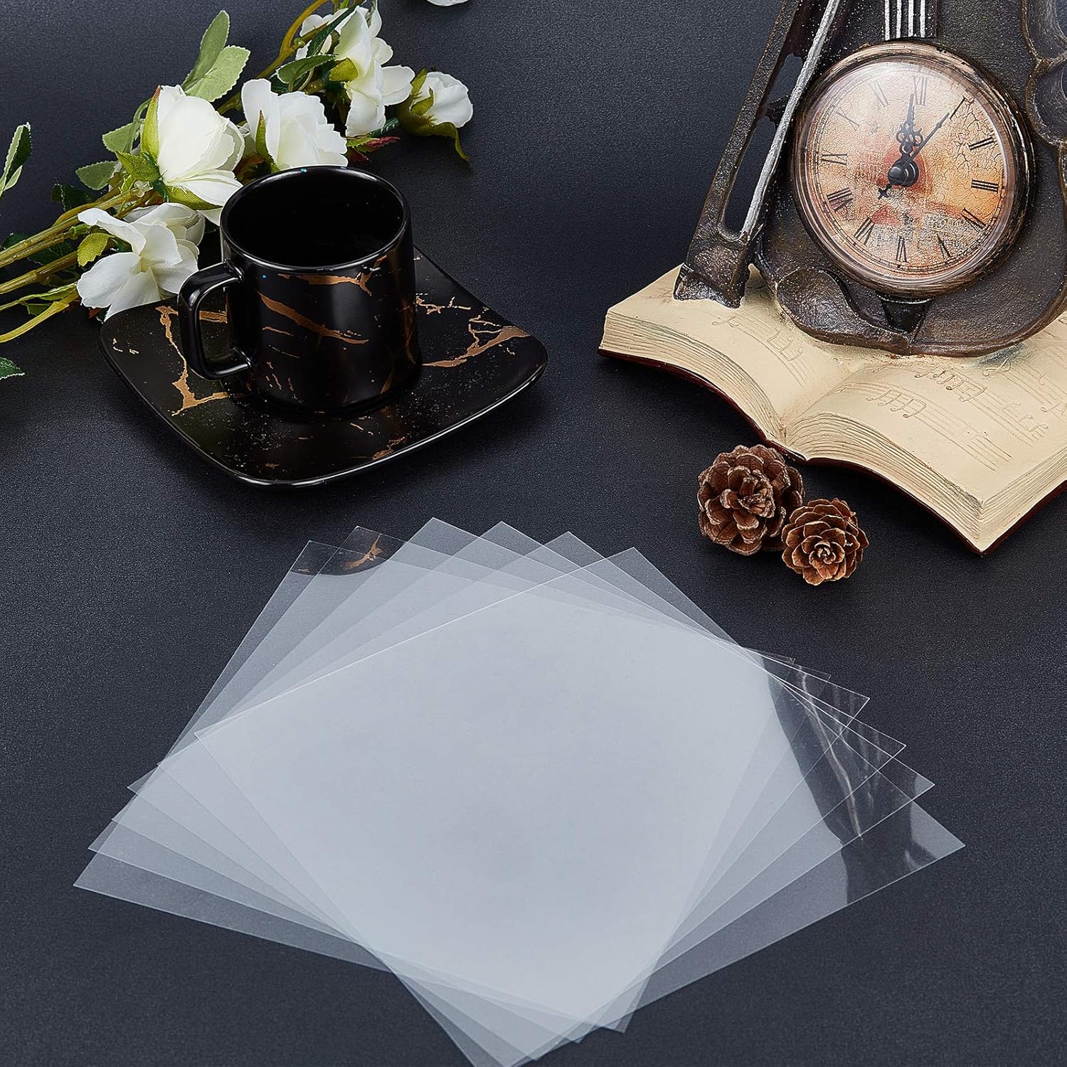 PandaHall – 50 piezas de papel de planchado de cuentas fusibles de 5.9 x 5.9 pulgadas, papel de planchado cuadrado transparente de termoestabilidad