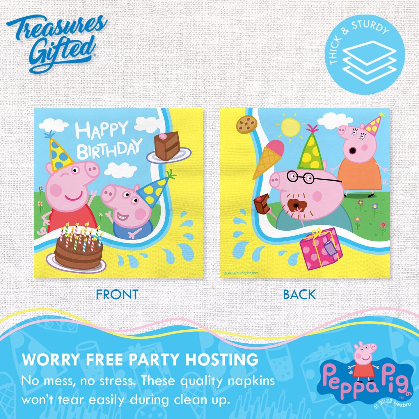 Treasures Gifted Suministros para fiesta de cumpleaños con licencia oficial de Peppa Pig, sirve para 24 invitados, juego clásico de vajilla –