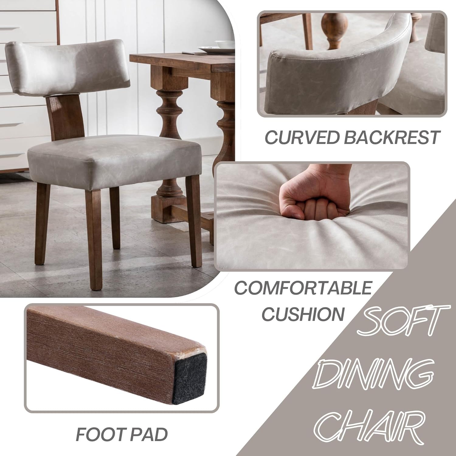Juego de 2 sillas de comedor modernas, cómodas sillas laterales tapizadas con patas de madera, sillas de comedor de piel sintética con respaldo