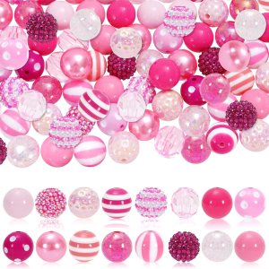 Whaline Juego de 50 cuentas de goma de mascar mixtas de 0.787 pulgadas (0.787 in), cuentas espaciadoras rosadas, cuentas de plástico gigantes para Whaline Juego de 50 cuentas de goma de mascar mixtas de 0.787 pulgadas (0.787 in), cuentas espaciadoras rosadas, cuentas de plástico gigantes para