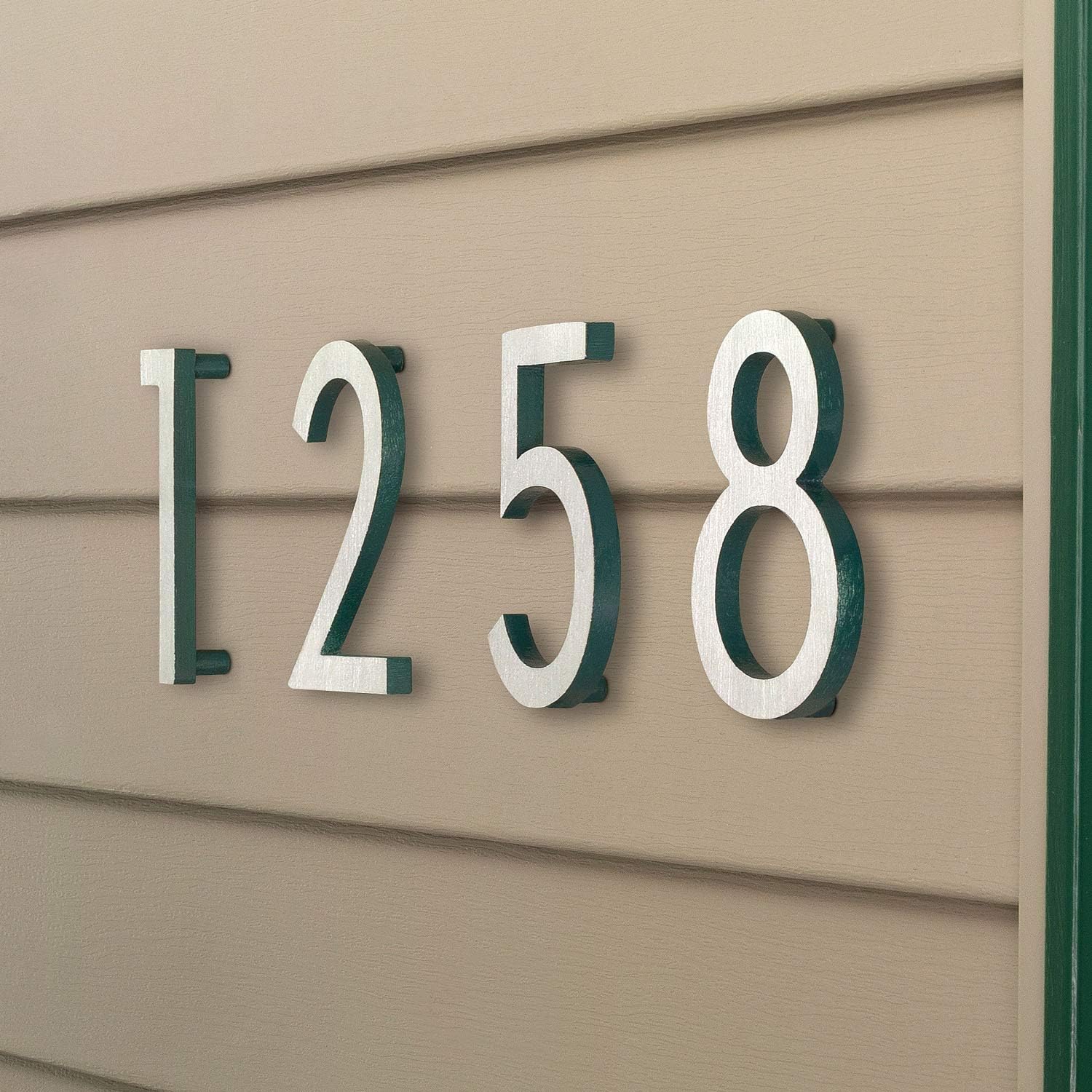 Montague Metal Products MHN-04-F-GY2-9 Solid Brushed Aluminum Modern Floating Address House Numbers, 4″, Satin Nickel Powder Coated Gray Two-Tone