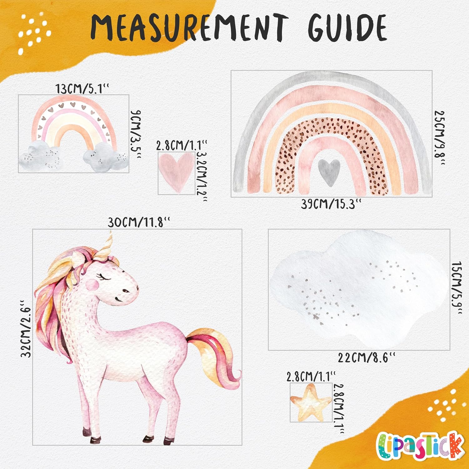 Lipastick – Calcomanías de pared grandes de arcoíris  138 piezas de calcomanías de pared de arco iris  Calcomanías de pared de unicornio para