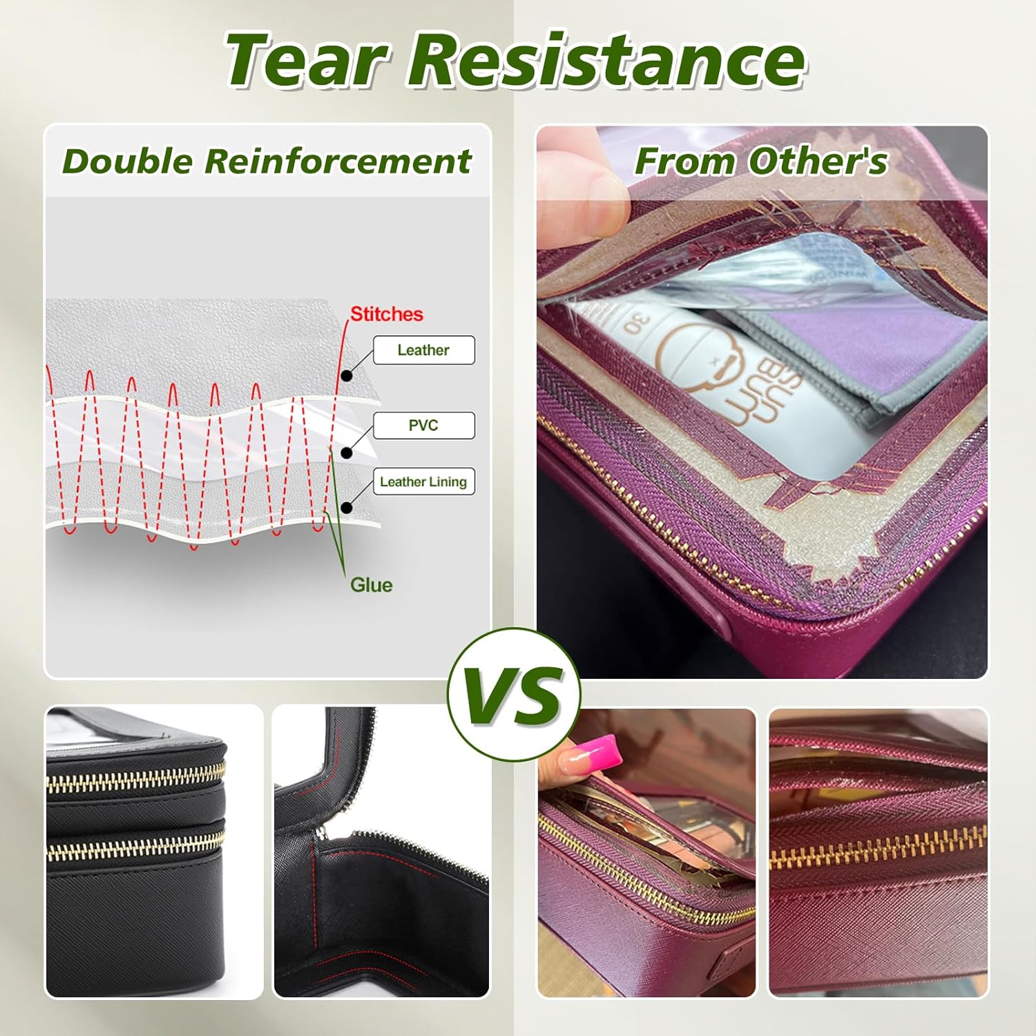 Minnanxi Neceser organizador de maquillaje transparente, doble cremallera, bolsa de cosméticos para viajar con impermeable y gran capacidad, bolsa