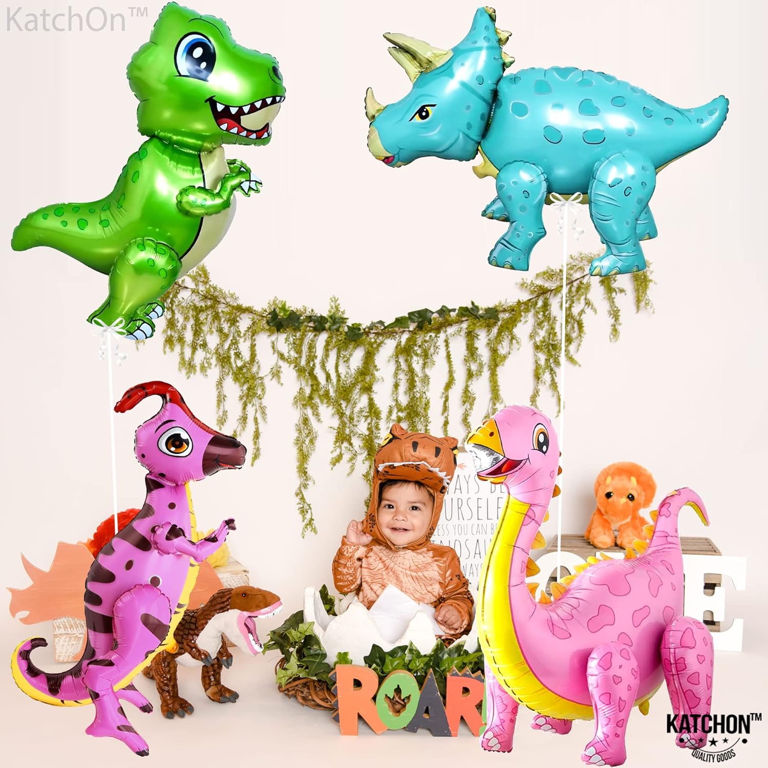 Katchon, Globos grandes de dinosaurio para fiesta de cumpleaños  Tres decoraciones de fiesta de cumpleaños Rex  Globos de dinosaurio bebé,