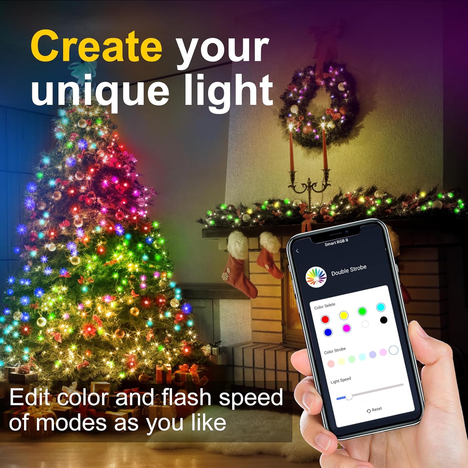 Luces de Navidad inteligentes que cambian de color 131 pies 400 LED WIFI App Control de luz RGB regulable Luces de árbol de Navidad funcionan con