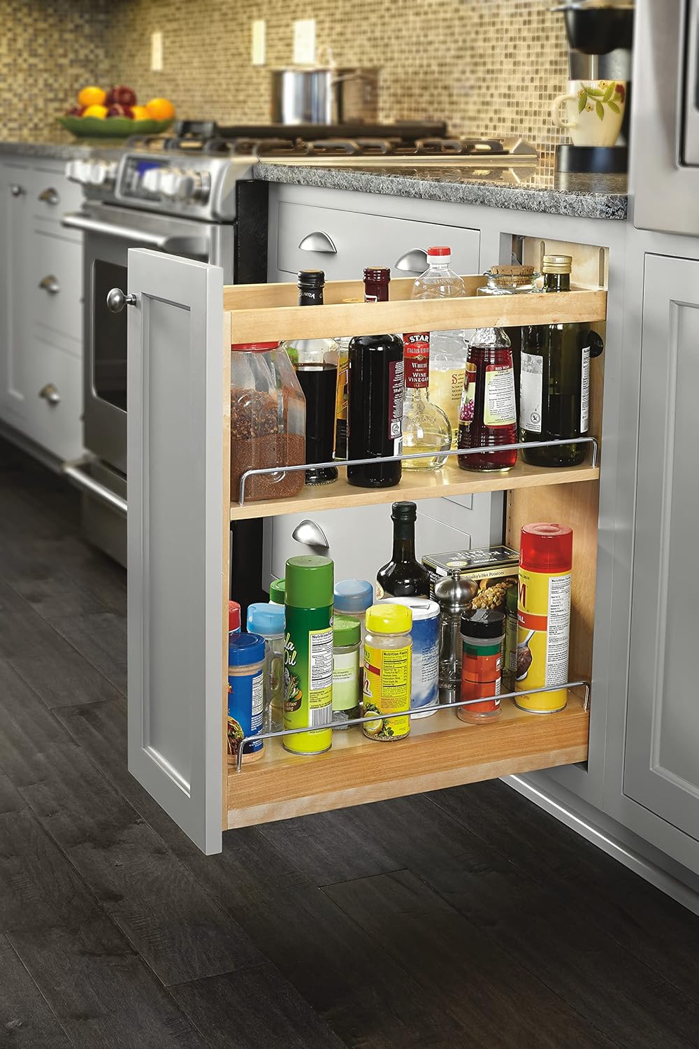 Rev-A-Shelf Organizador de almacenamiento extraíble de 5.5 pulgadas para gabinetes de cocina y baño con diapositivas de extensión completa de cierre