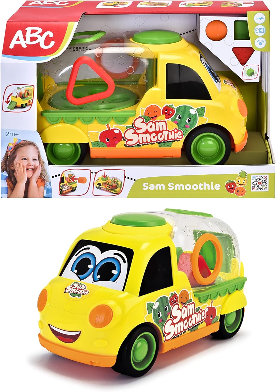 Dickie 204115007 ABC Sam Smoothie Fruit Themed Vehicle 30 cm Motor Skills 3 Fruits Included for Ages 12 Months and Above