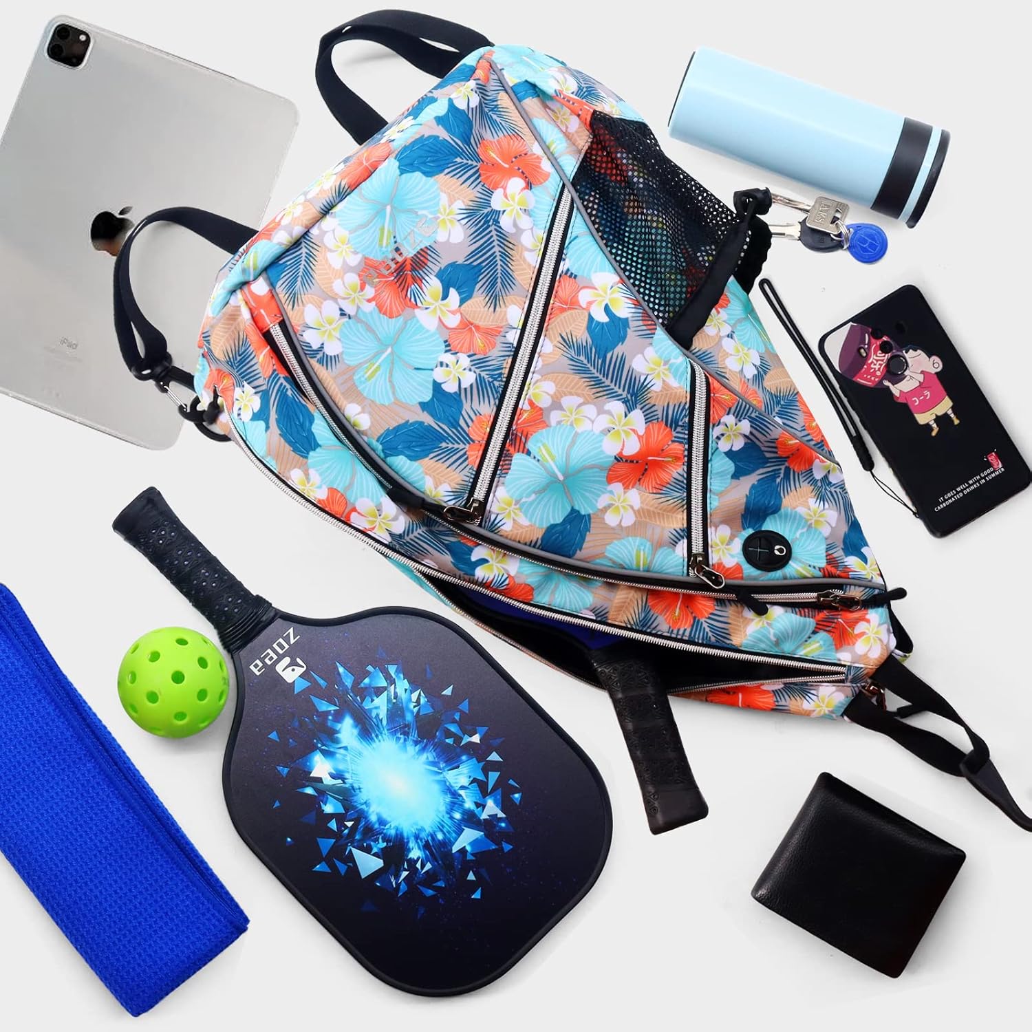 ZOEA Bolsa de pickleball deportiva para mujeres y hombres, mochila ajustable de pickleball con gancho para cerca, se adapta a 4 paletas y todos tus