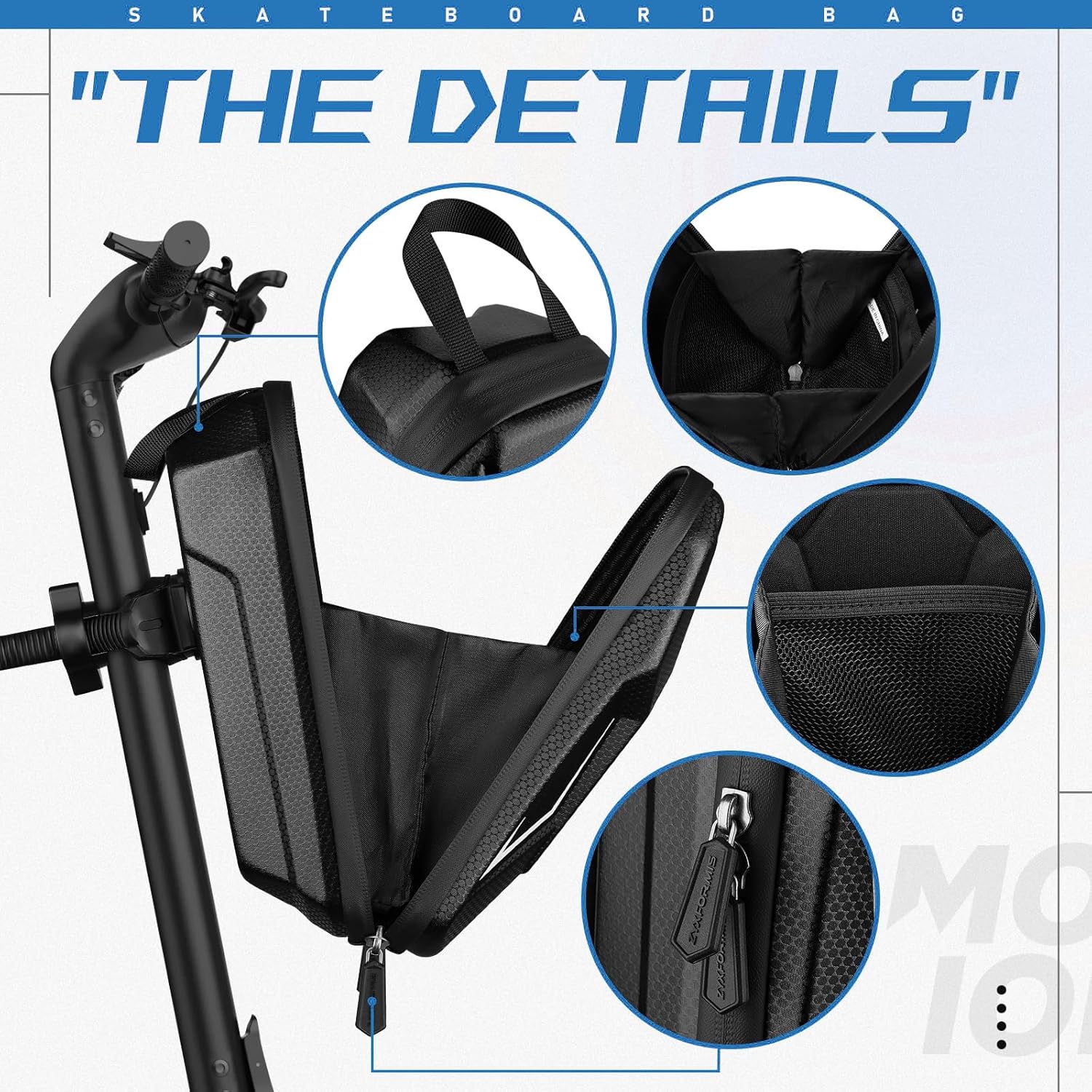 Bolsa de scooter eléctrico, accesorios de scooter para adultos, bolsa de transporte delantera impermeable EVA, bolsa de transporte frontal de gran