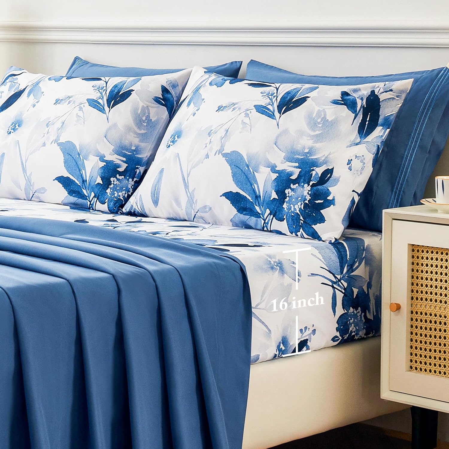 YIYEA Juego de edredón tamaño King  Estampado floral  7 piezas de cama en una bolsa  Juegos de ropa de cama para todas las estaciones con edredón,